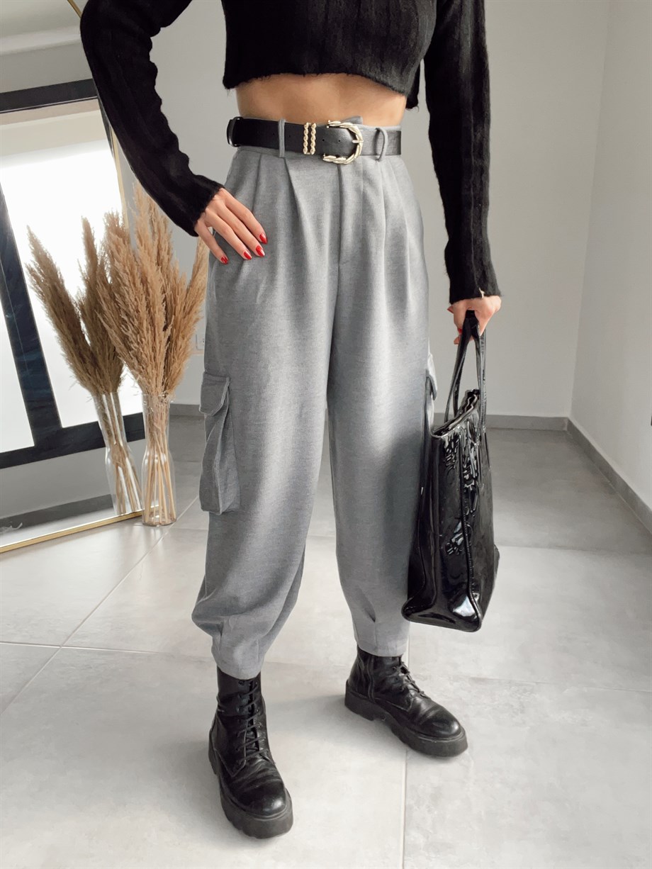 Gri Kargo Cepli Pantolon