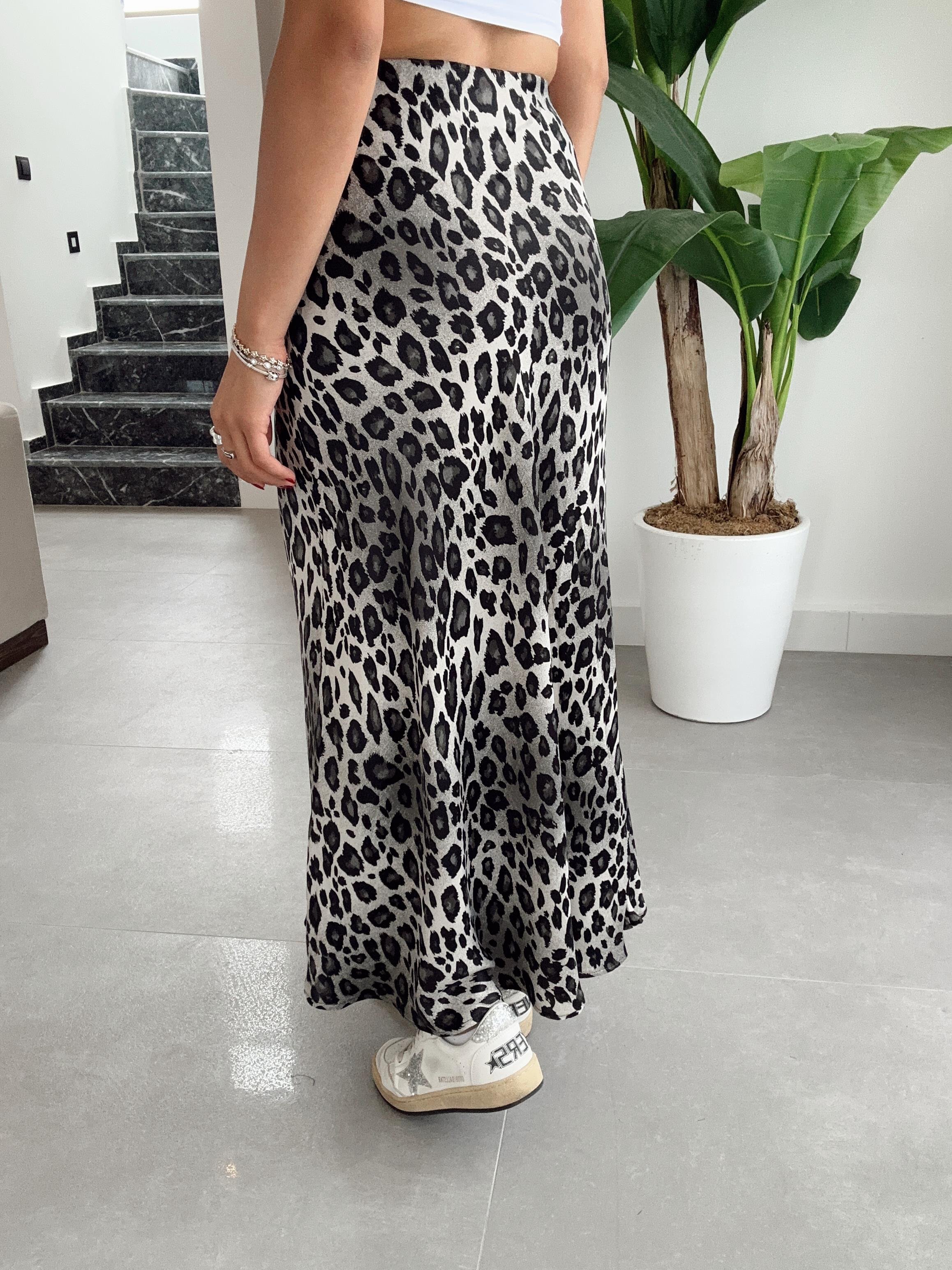 Gri Leopar Saten Etek