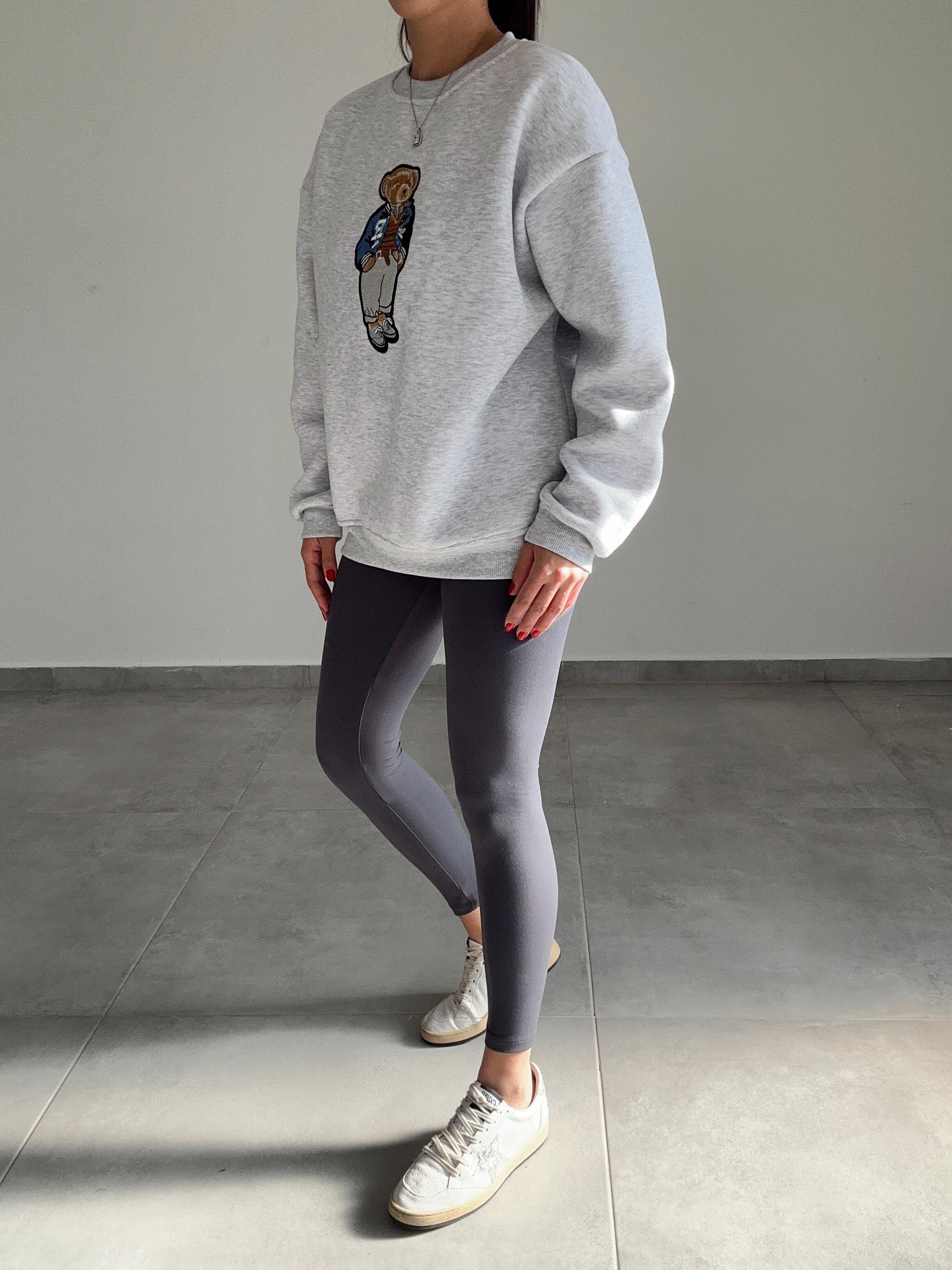 Gri Tedy Nakışlı Sweat