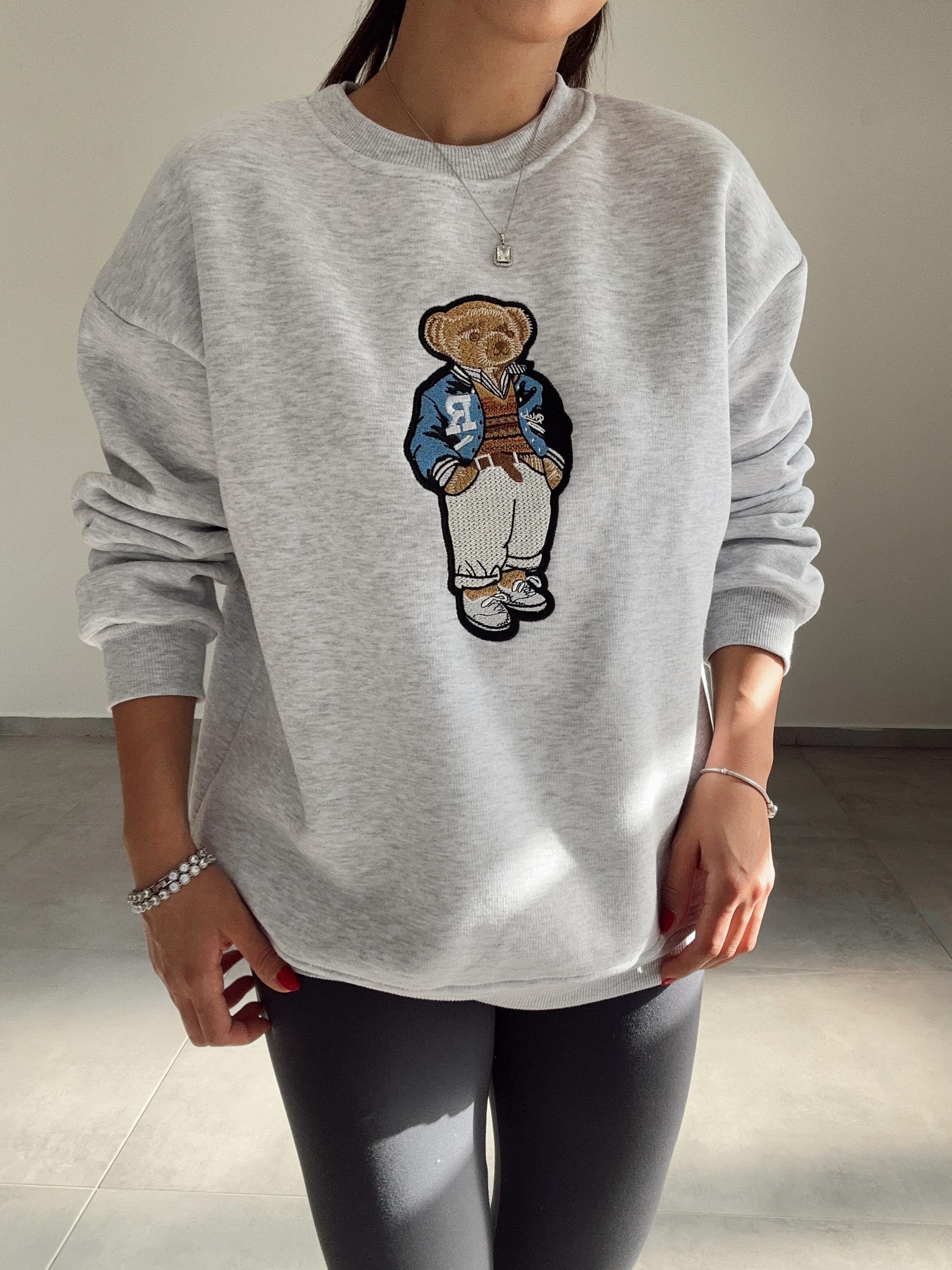 Gri Tedy Nakışlı Sweat