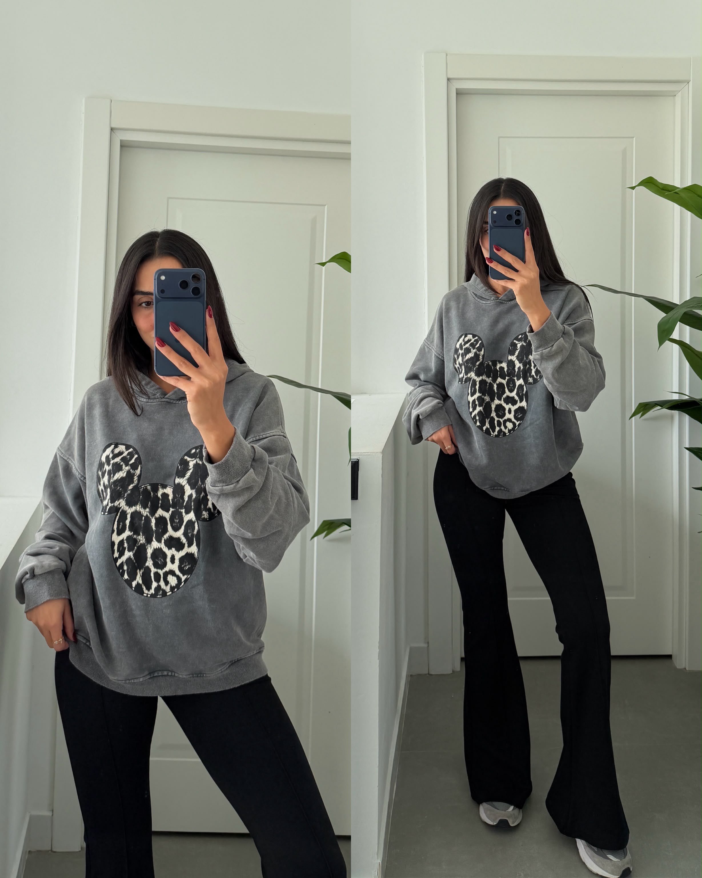 Gri Yıkamalı Kumaş Baskılı Sweatshirt