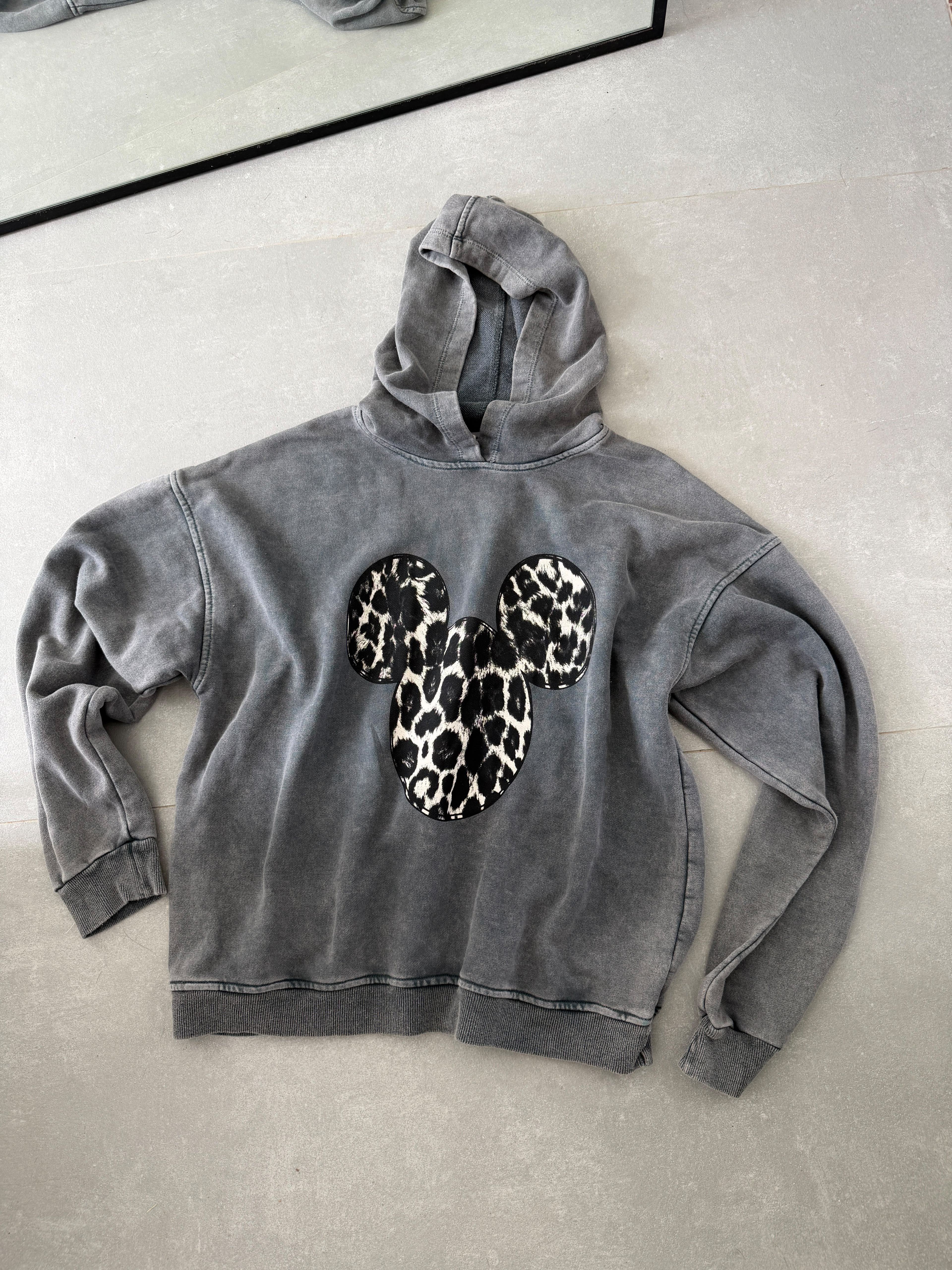 Gri Yıkamalı Kumaş Baskılı Sweatshirt