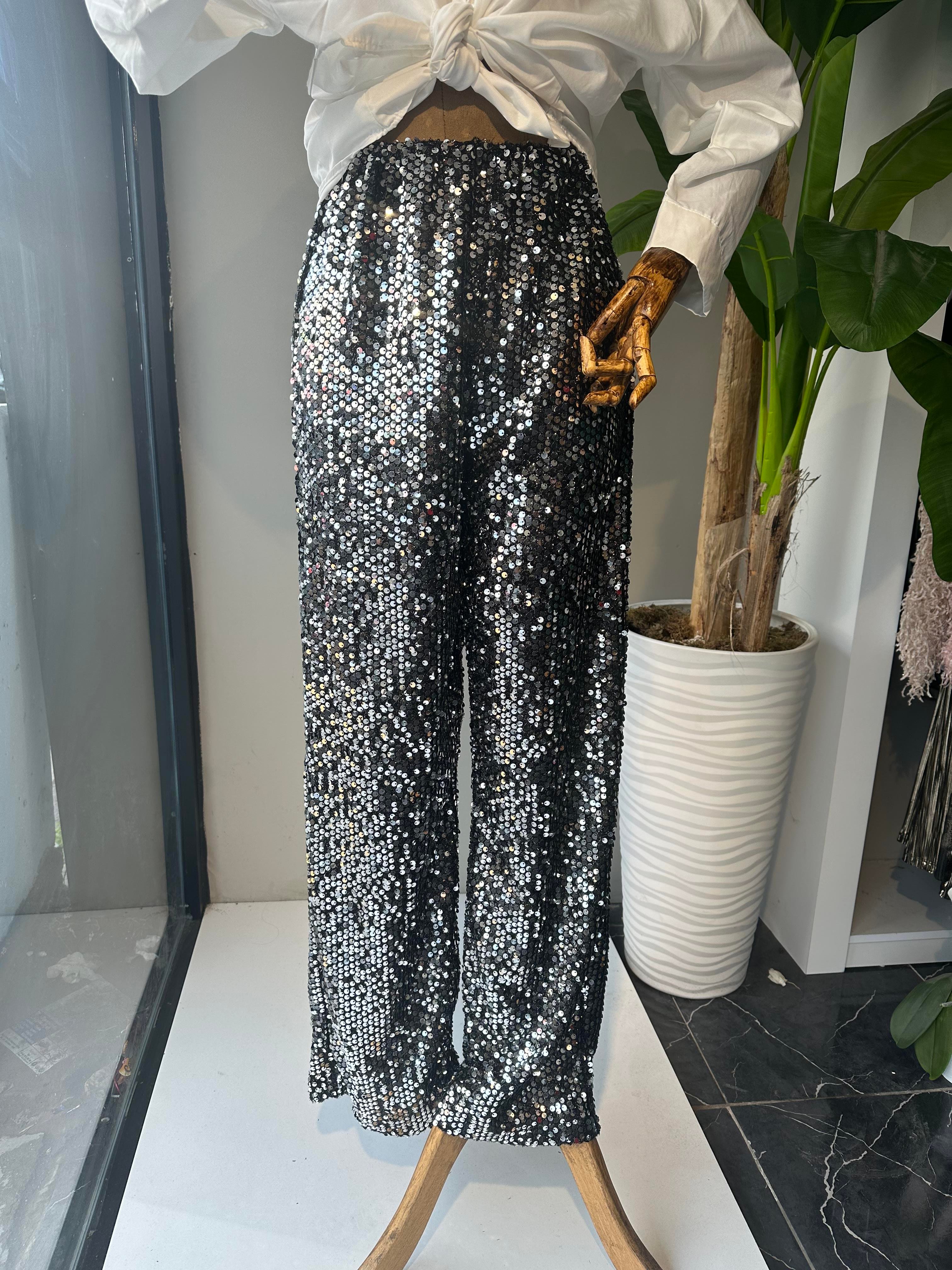 Gümüş Payetli Pantolon