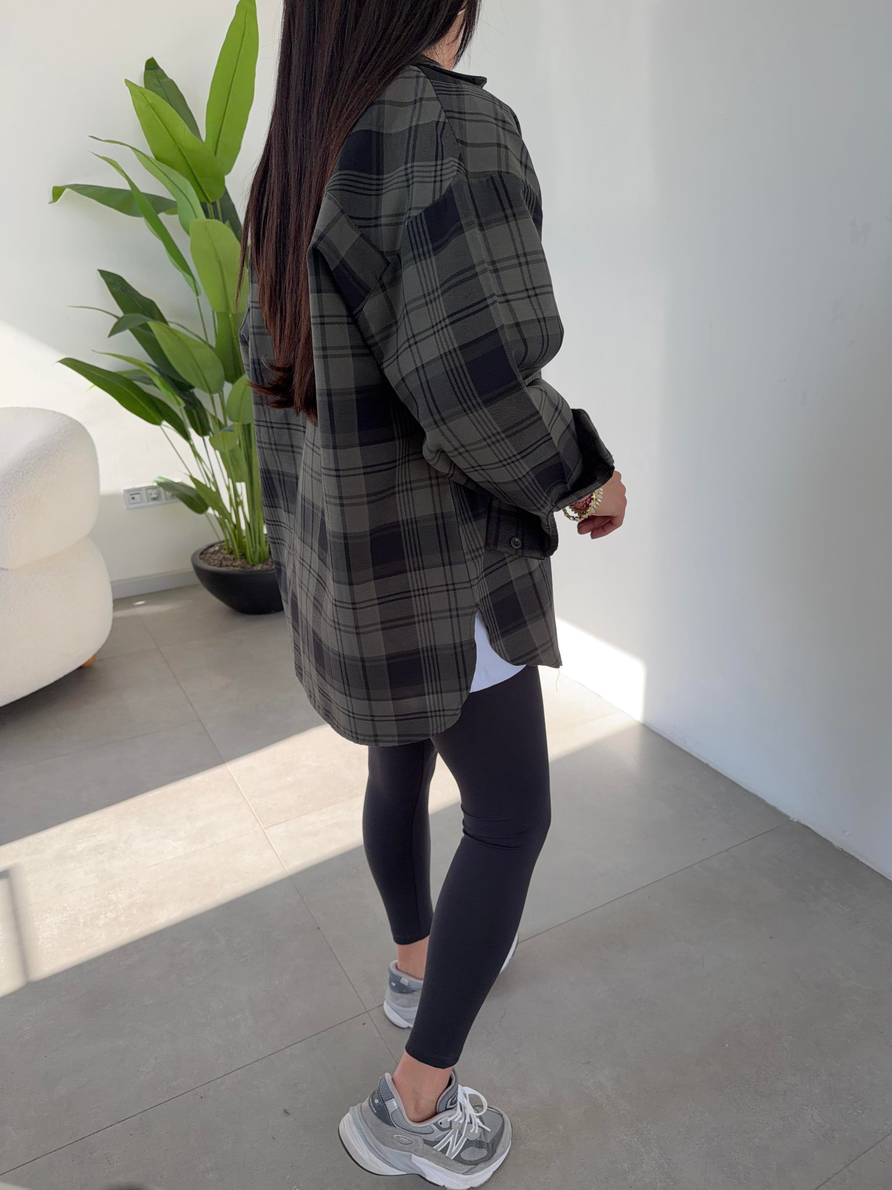 Haki Ekose Pamuk Oversize Gömlek