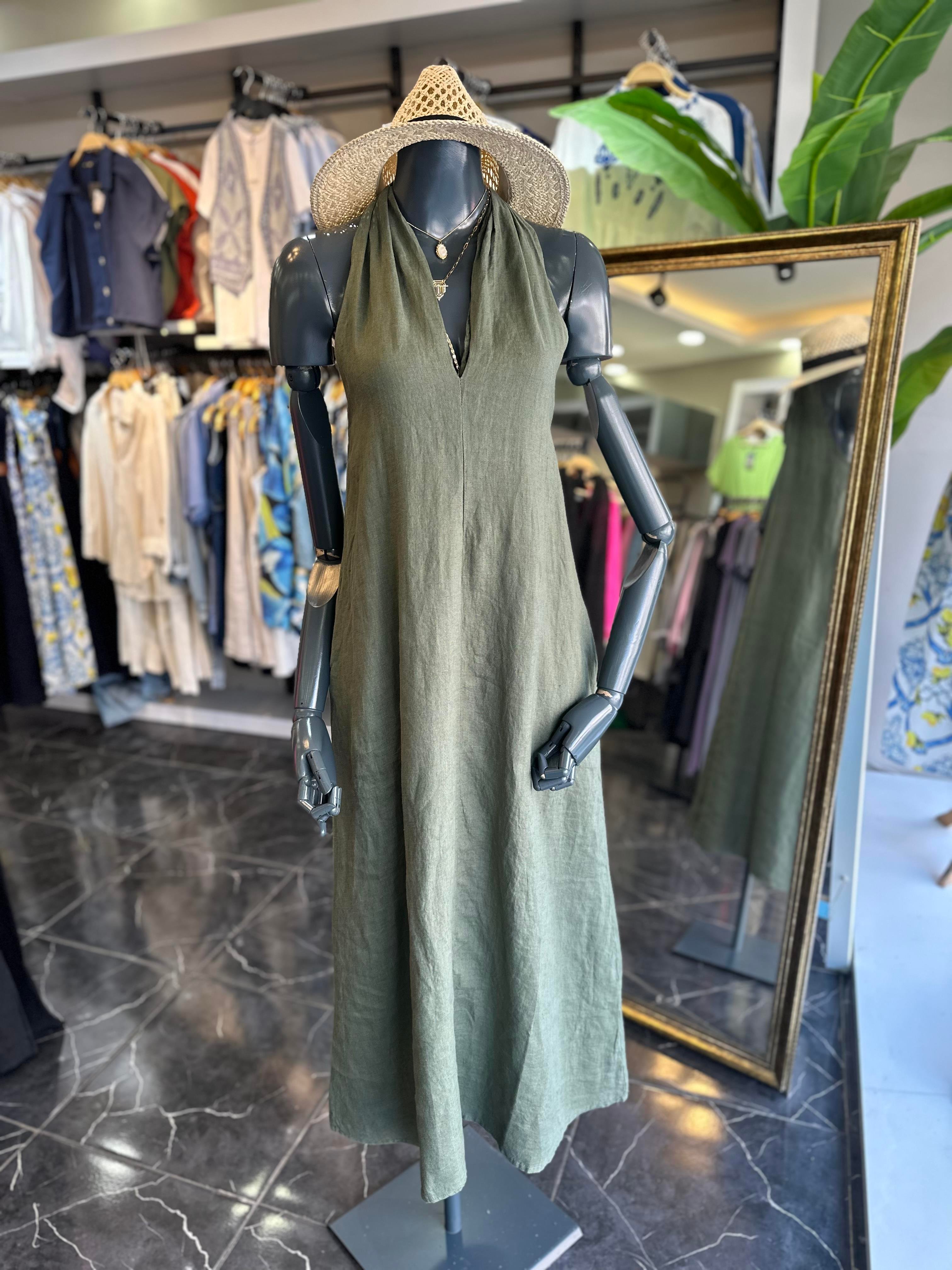 Haki Keten Elbise