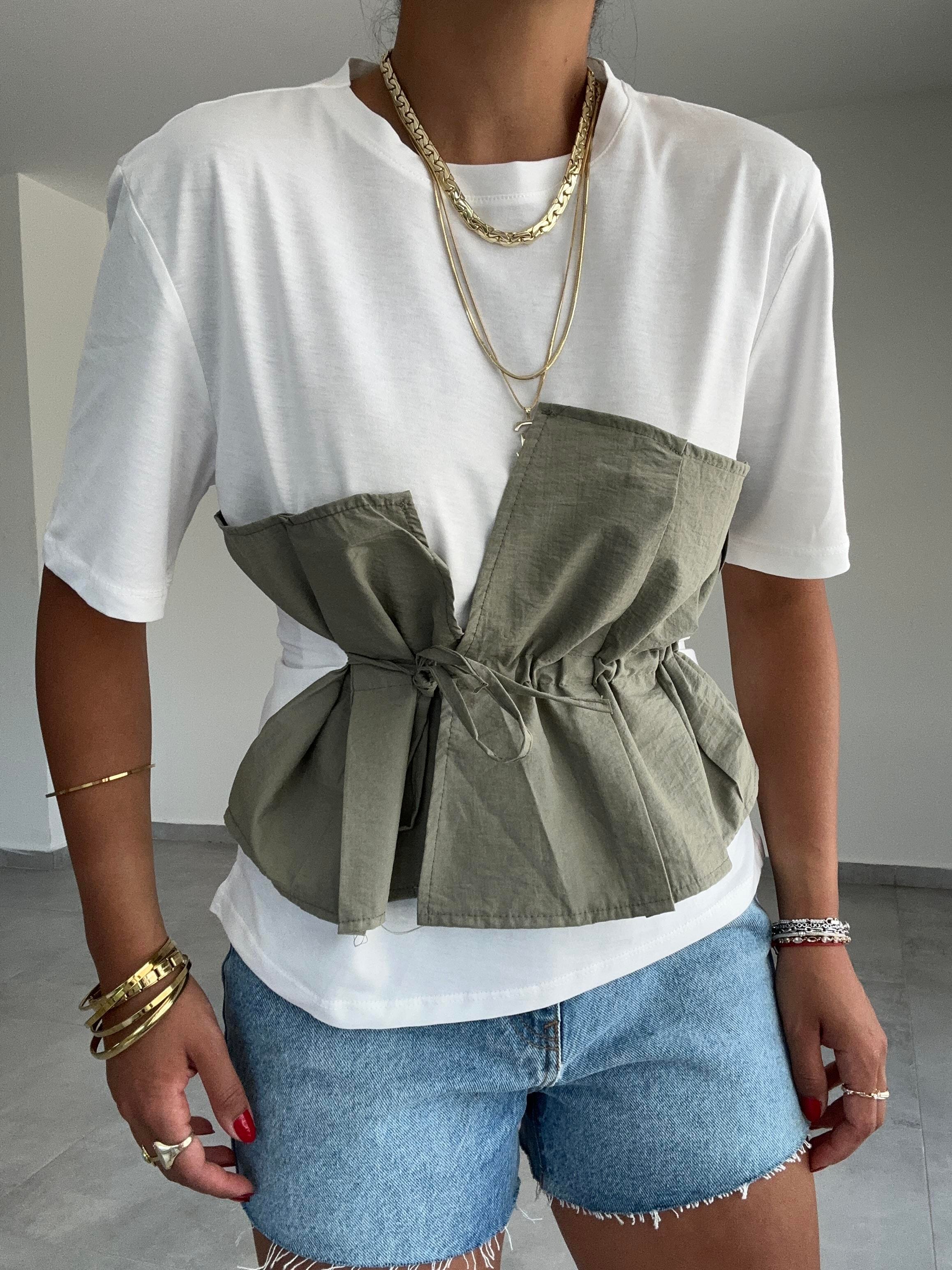 Haki Korsajlı Tshirt