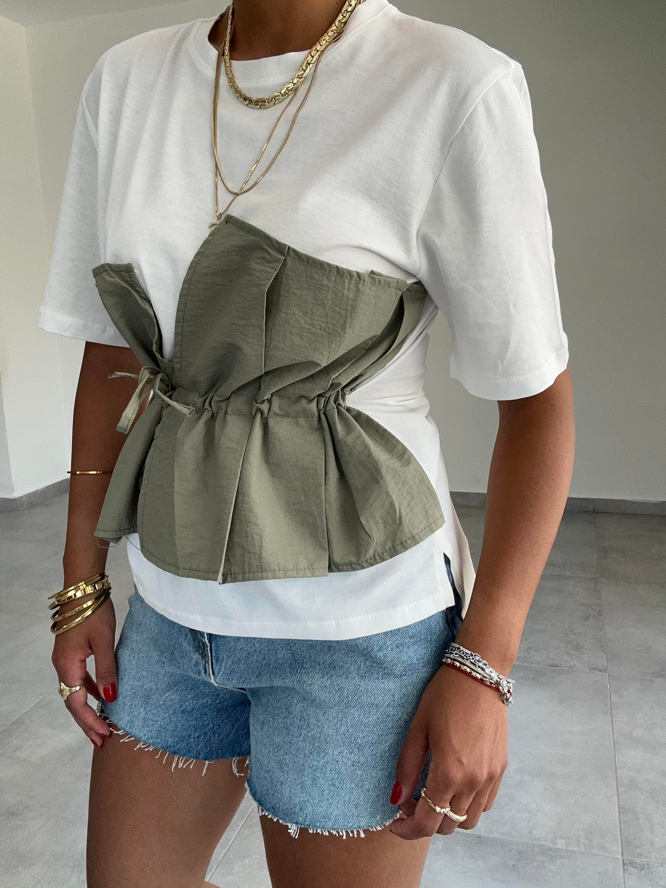 Haki Korsajlı Tshirt