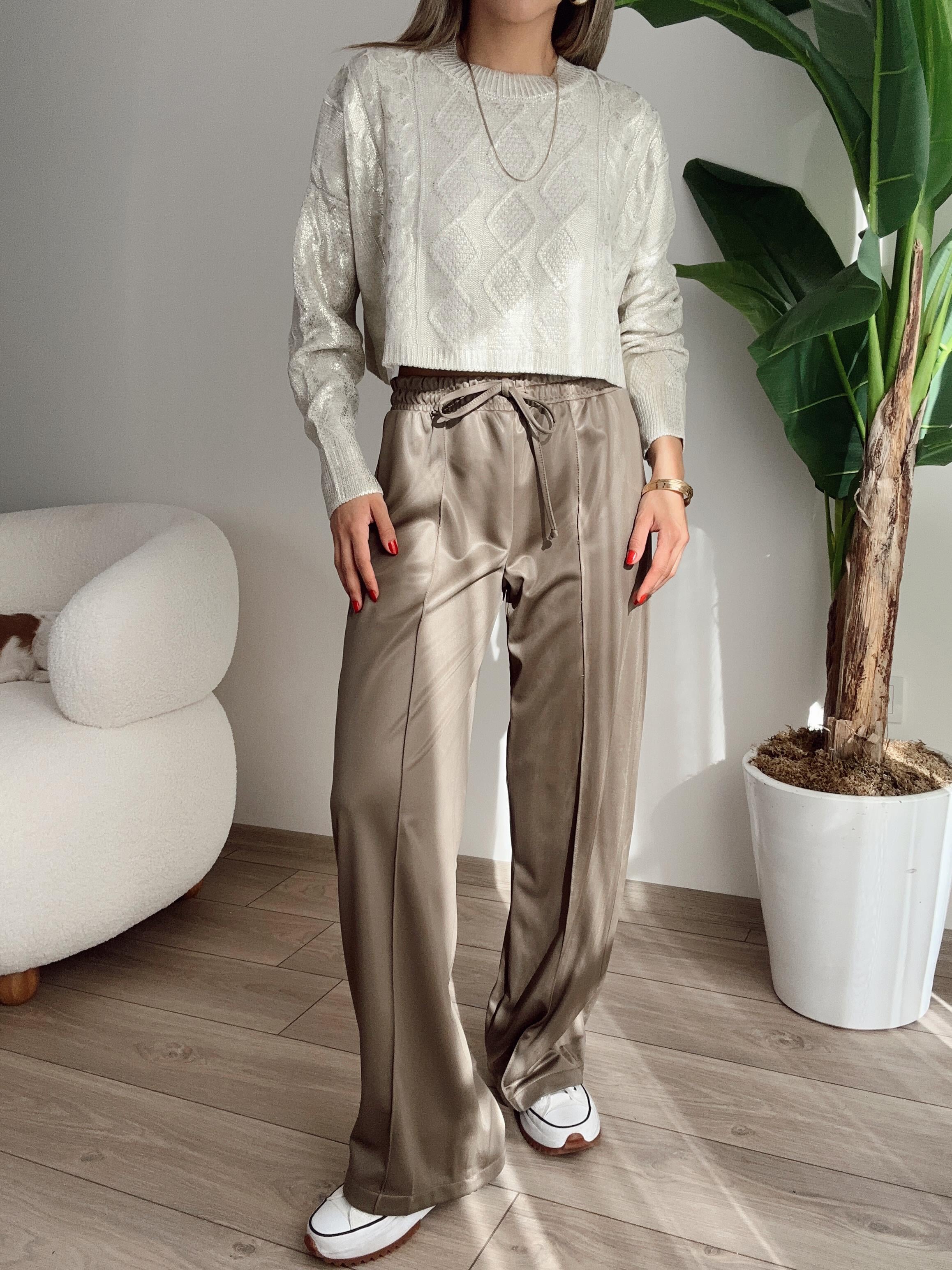 Haki Örme Deri Pantolon