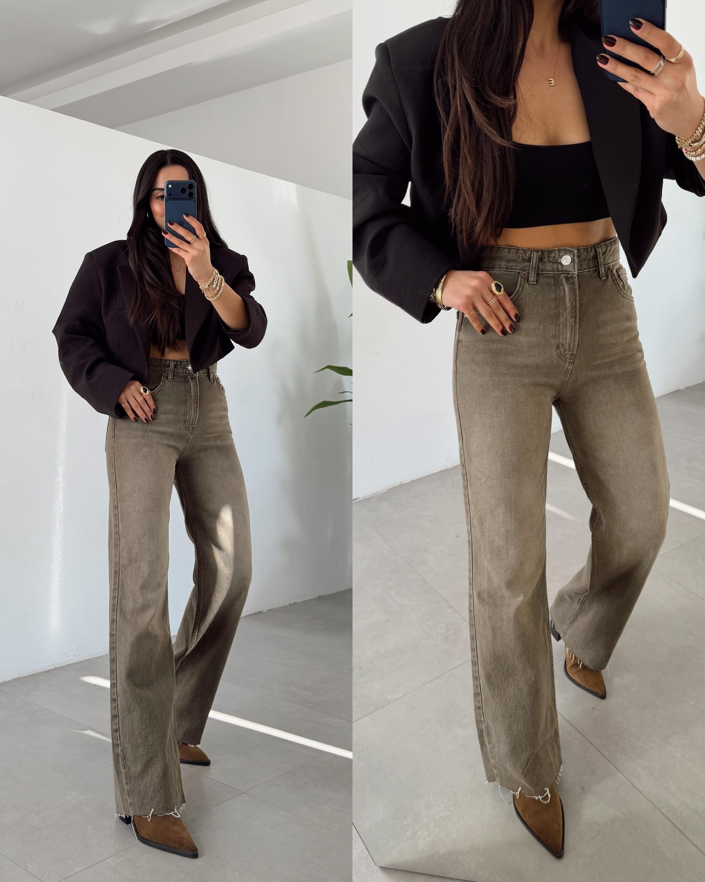 Haki Yıkamalı Straight Jean