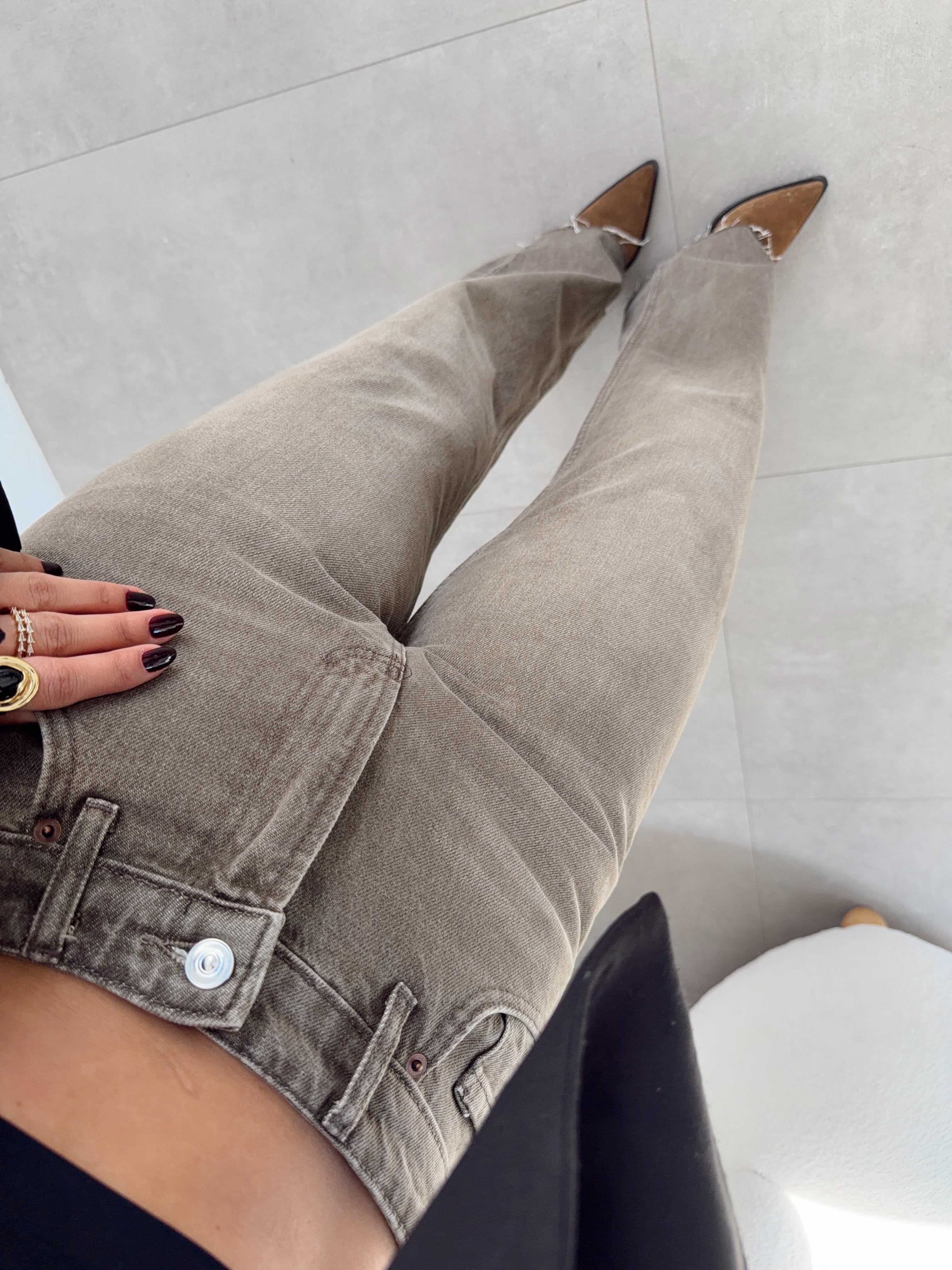 Haki Yıkamalı Straight Jean