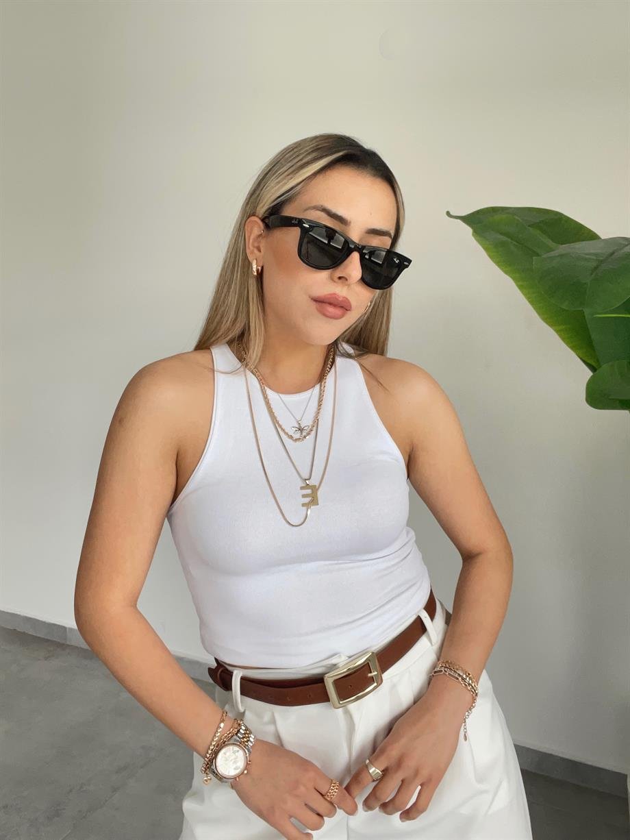 Halter Yaka Beyaz Bluz