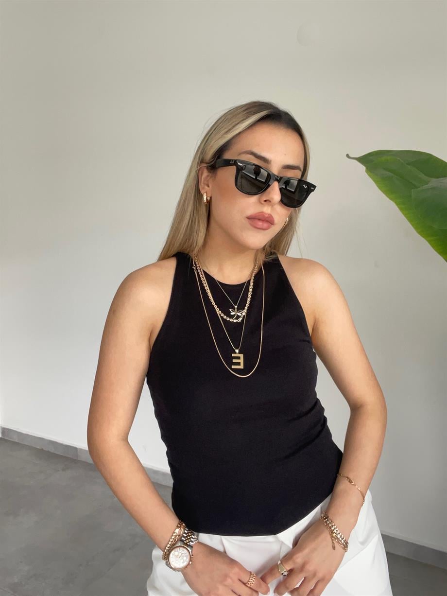 Halter Yaka Siyah Bluz