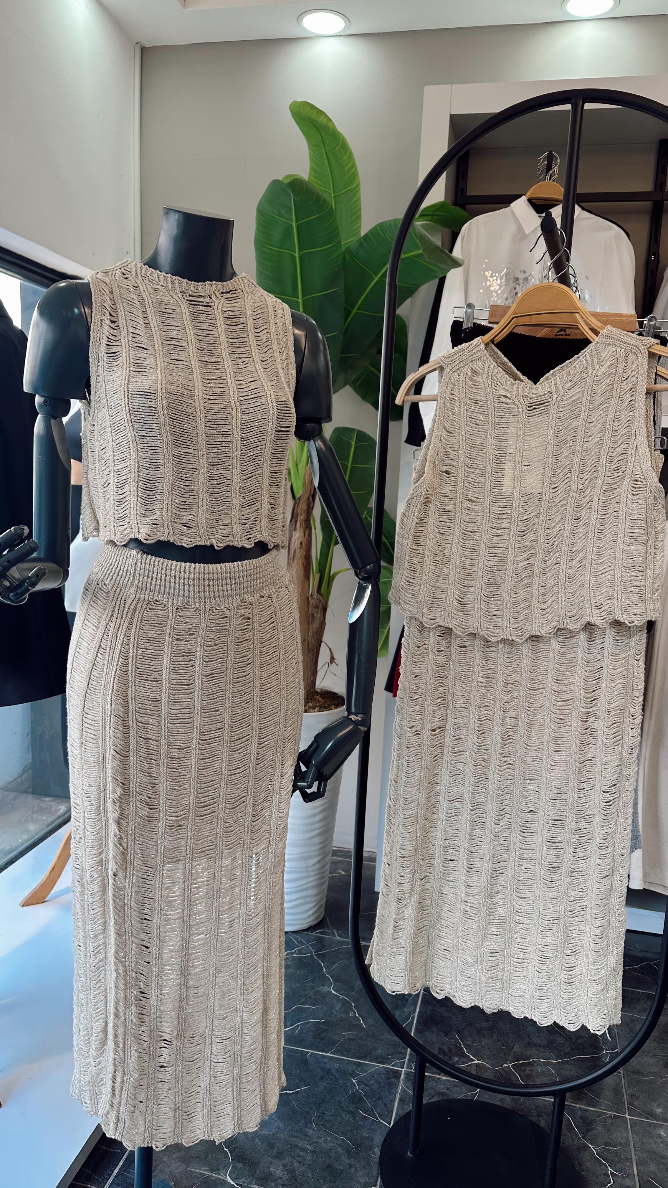 Ham Ekru Ajurlu Triko Atlet