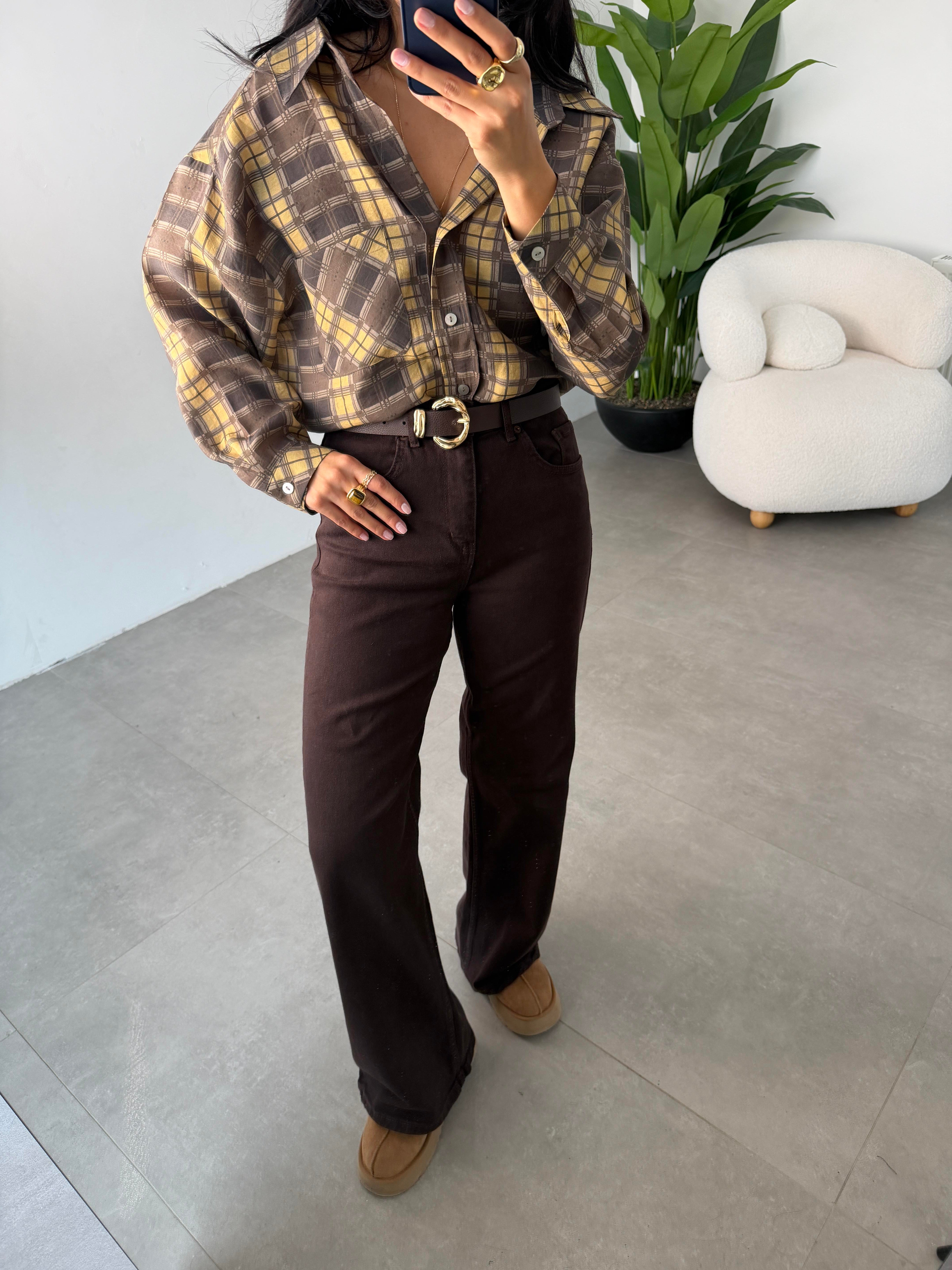 Hardal Baskılı Oversize Gömlek