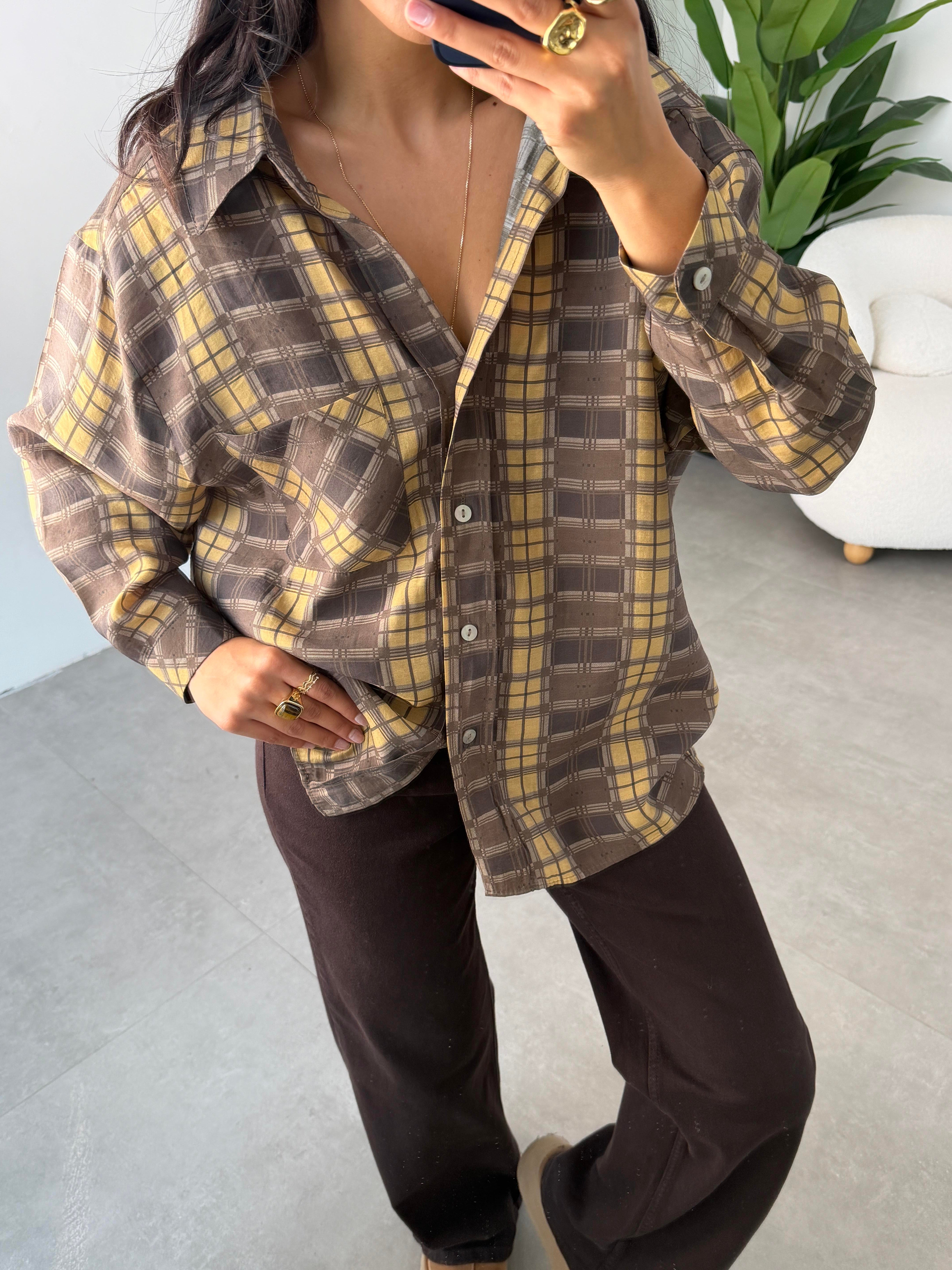 Hardal Baskılı Oversize Gömlek