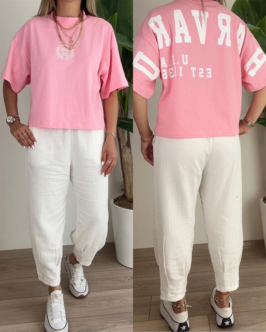 Harvard Pembe Baskılı Tişört