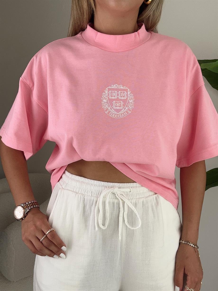 Harvard Pembe Baskılı Tişört