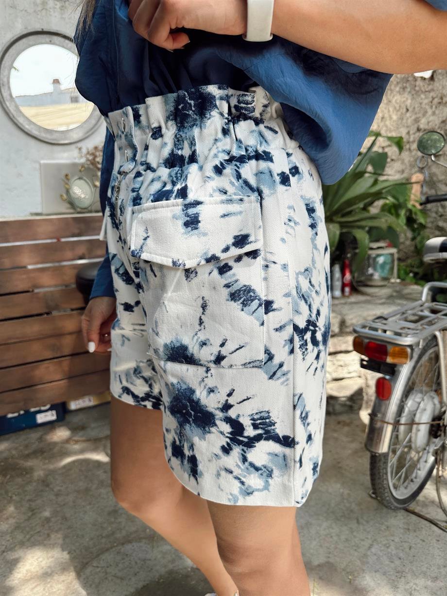 İndigo Desenli Şort