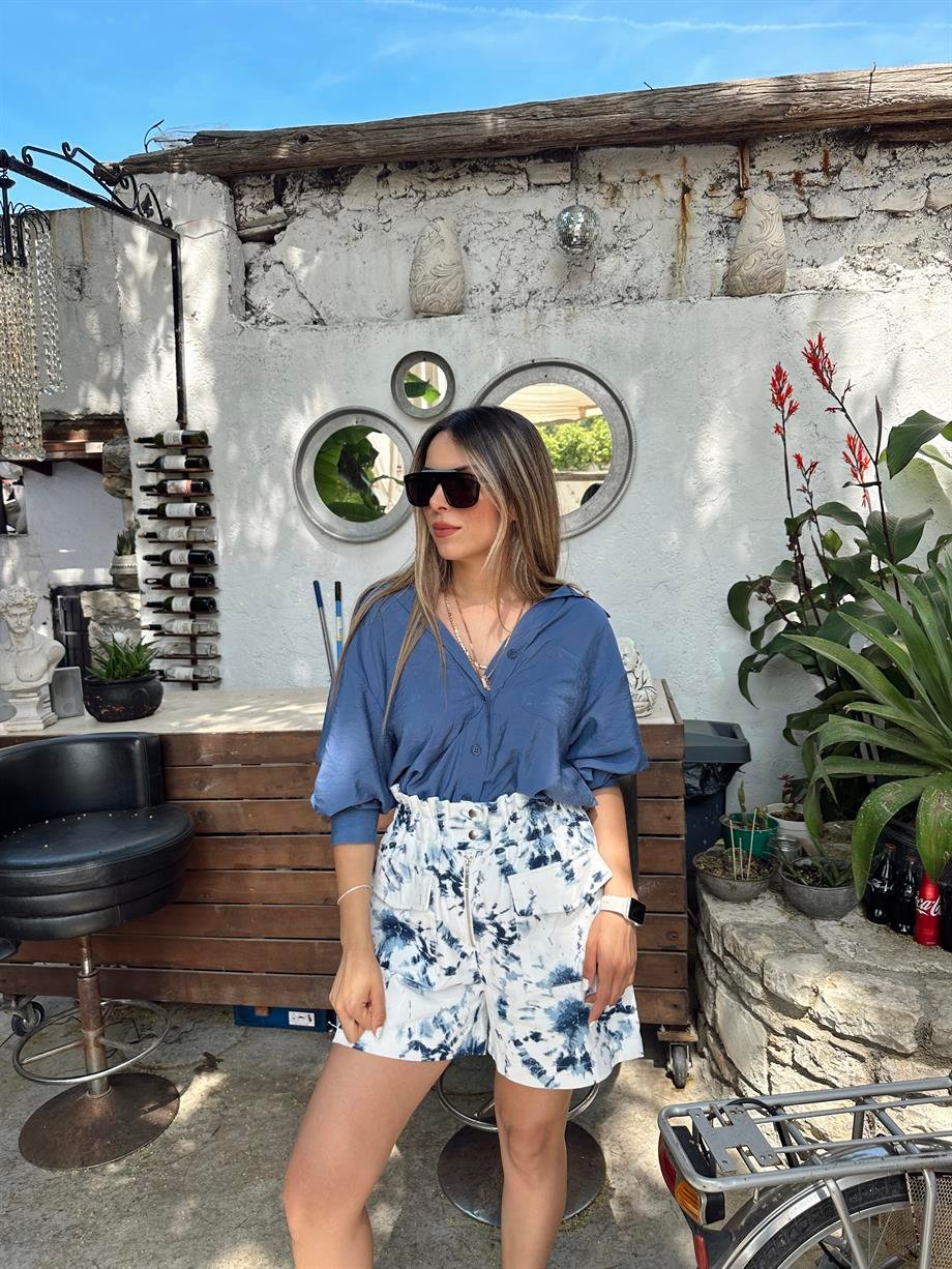 İndigo Desenli Şort