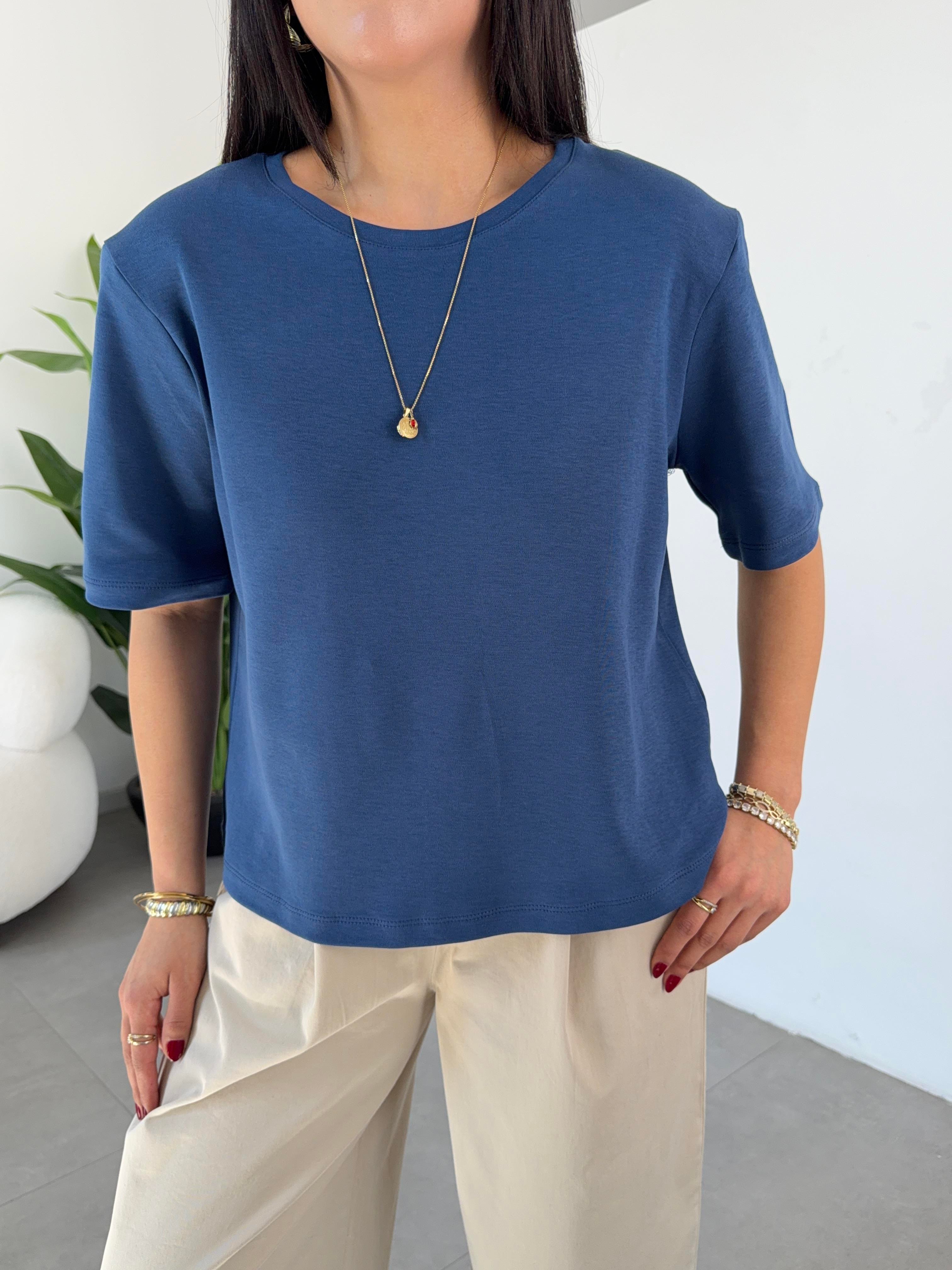 İndigo Vatkalı Basic Yaka Tshirt