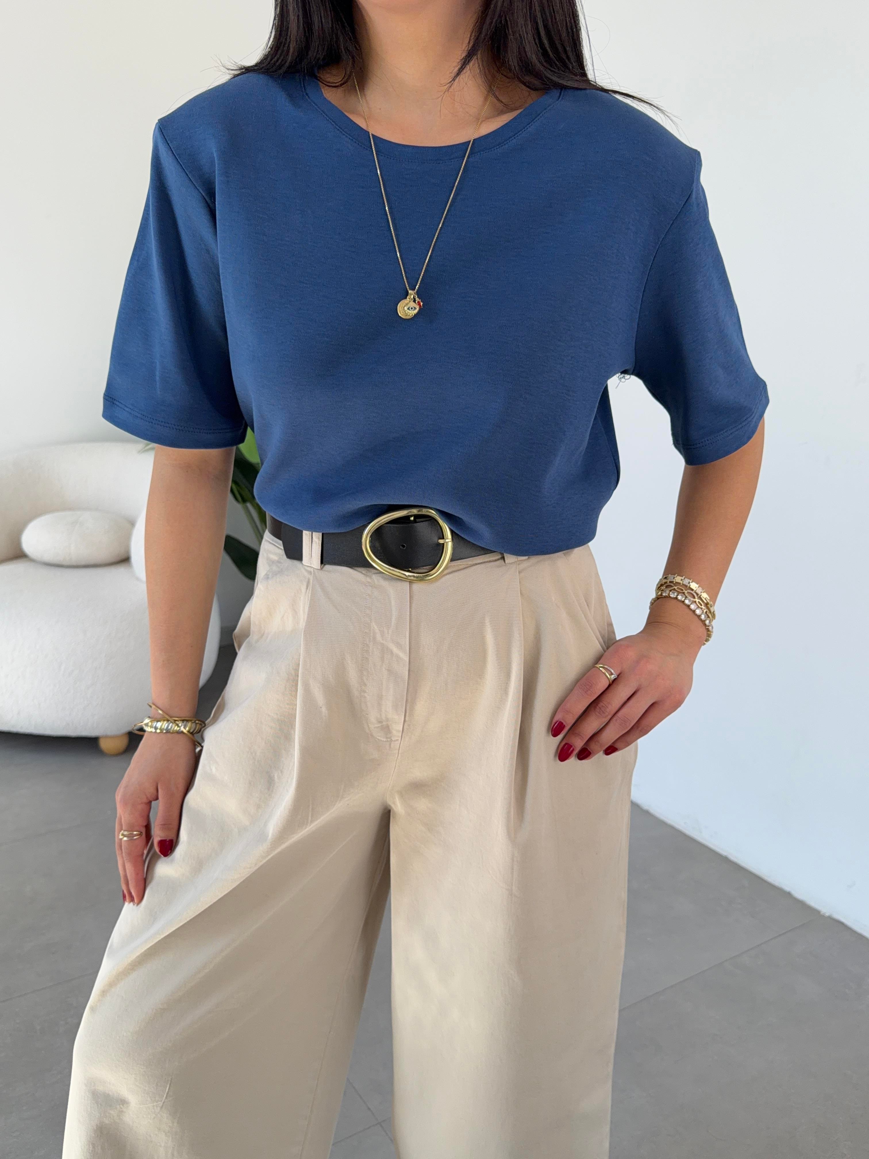 İndigo Vatkalı Basic Yaka Tshirt