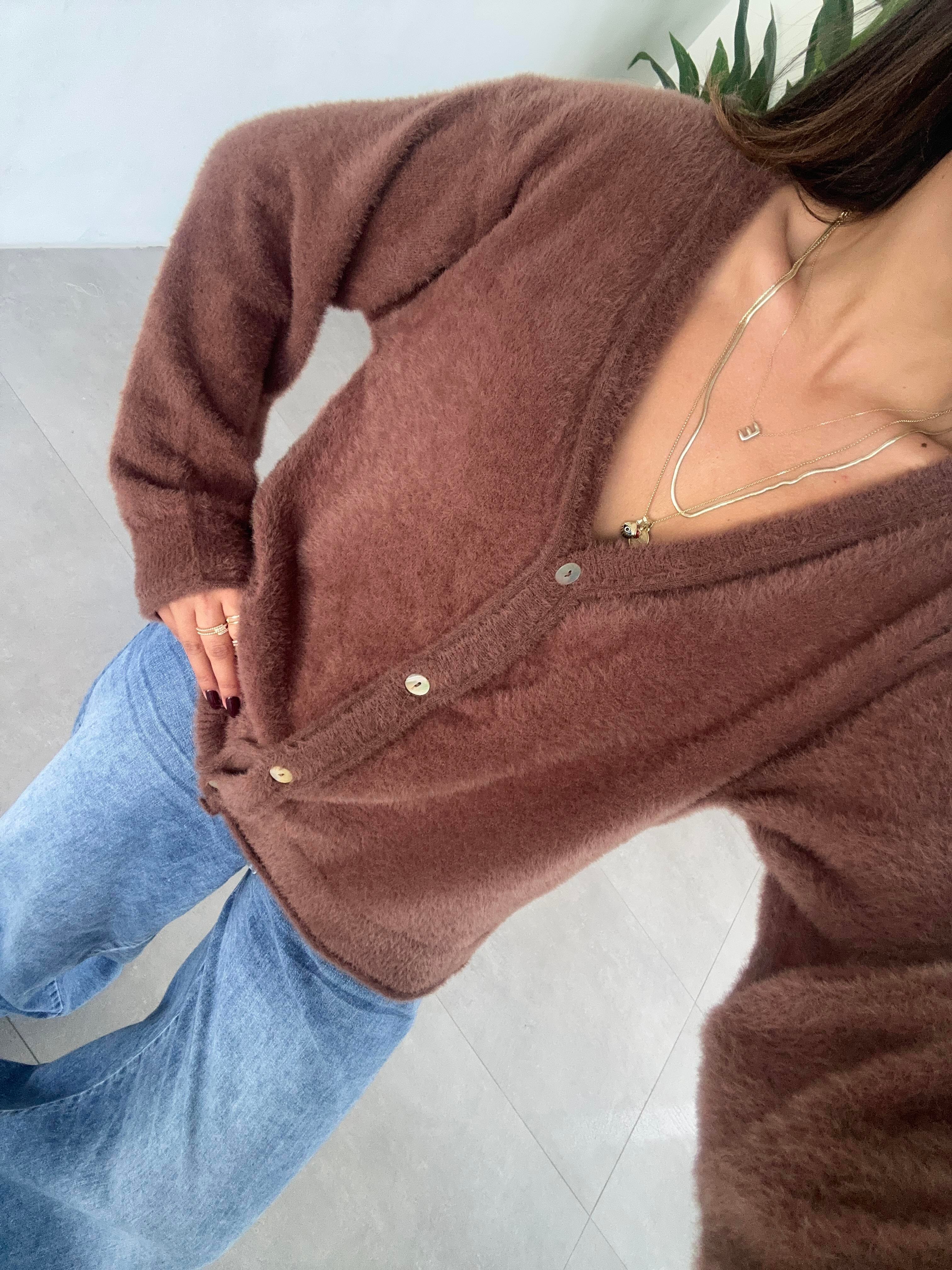 Kahve 4 Düğmeli Hırka