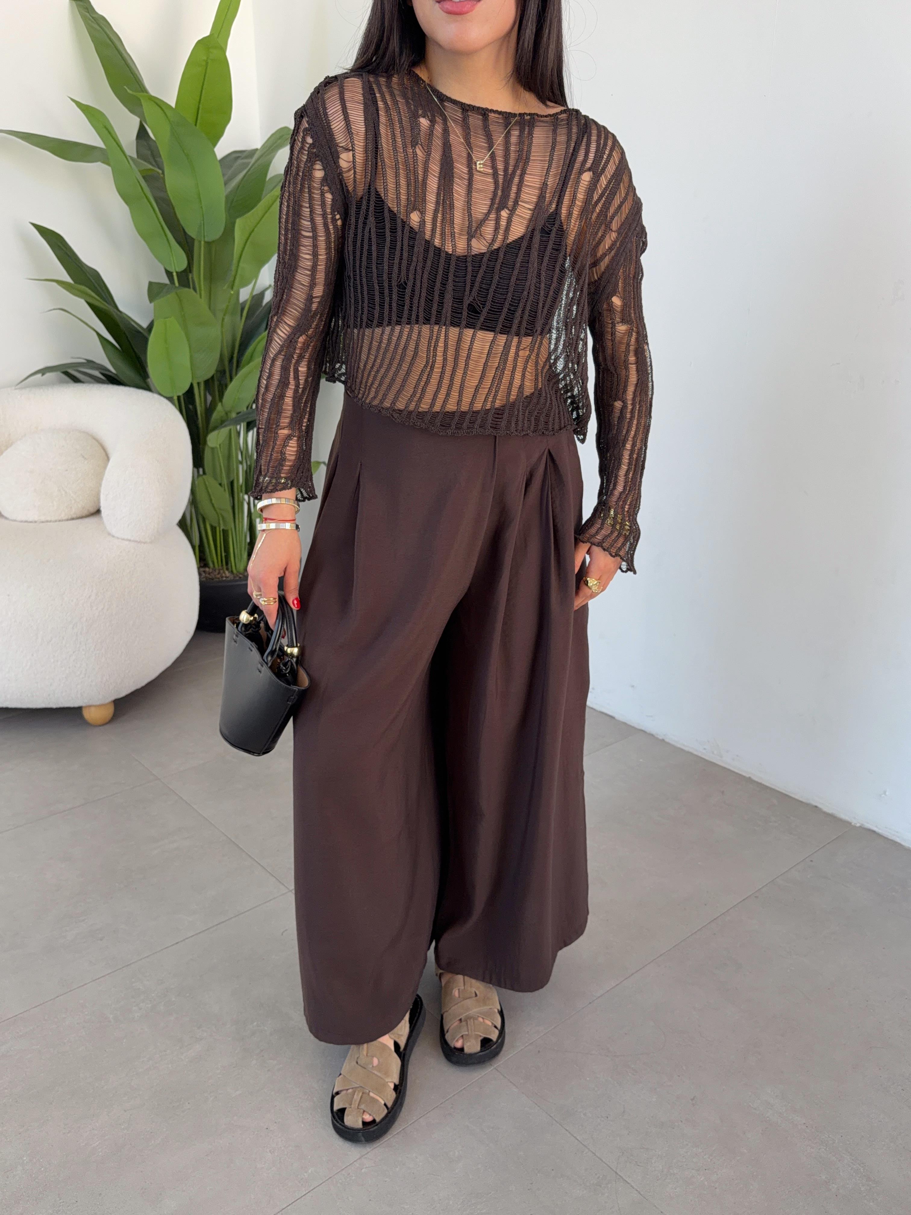 Kahve Ajurlu Triko Bluz