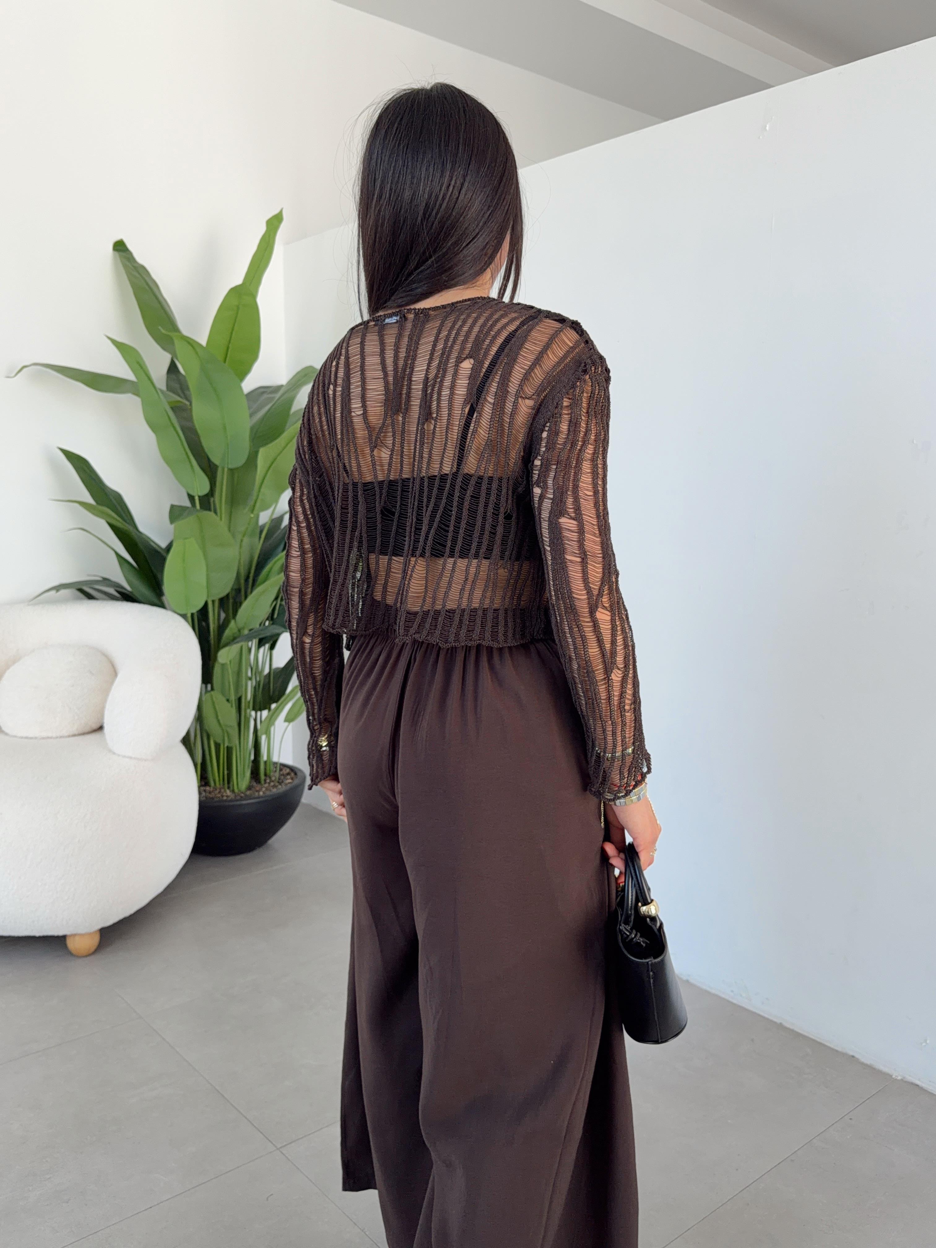 Kahve Ajurlu Triko Bluz