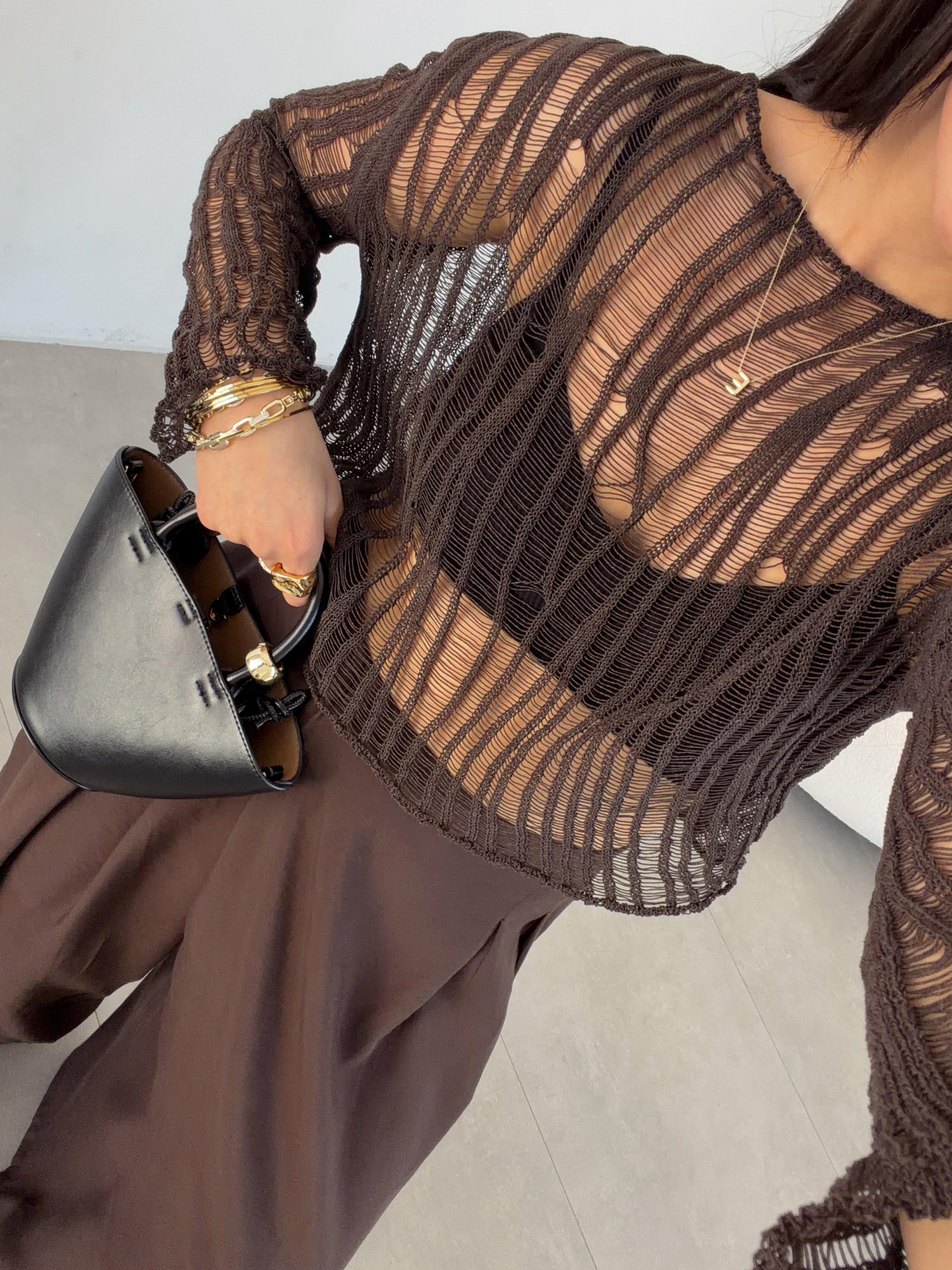 Kahve Ajurlu Triko Bluz