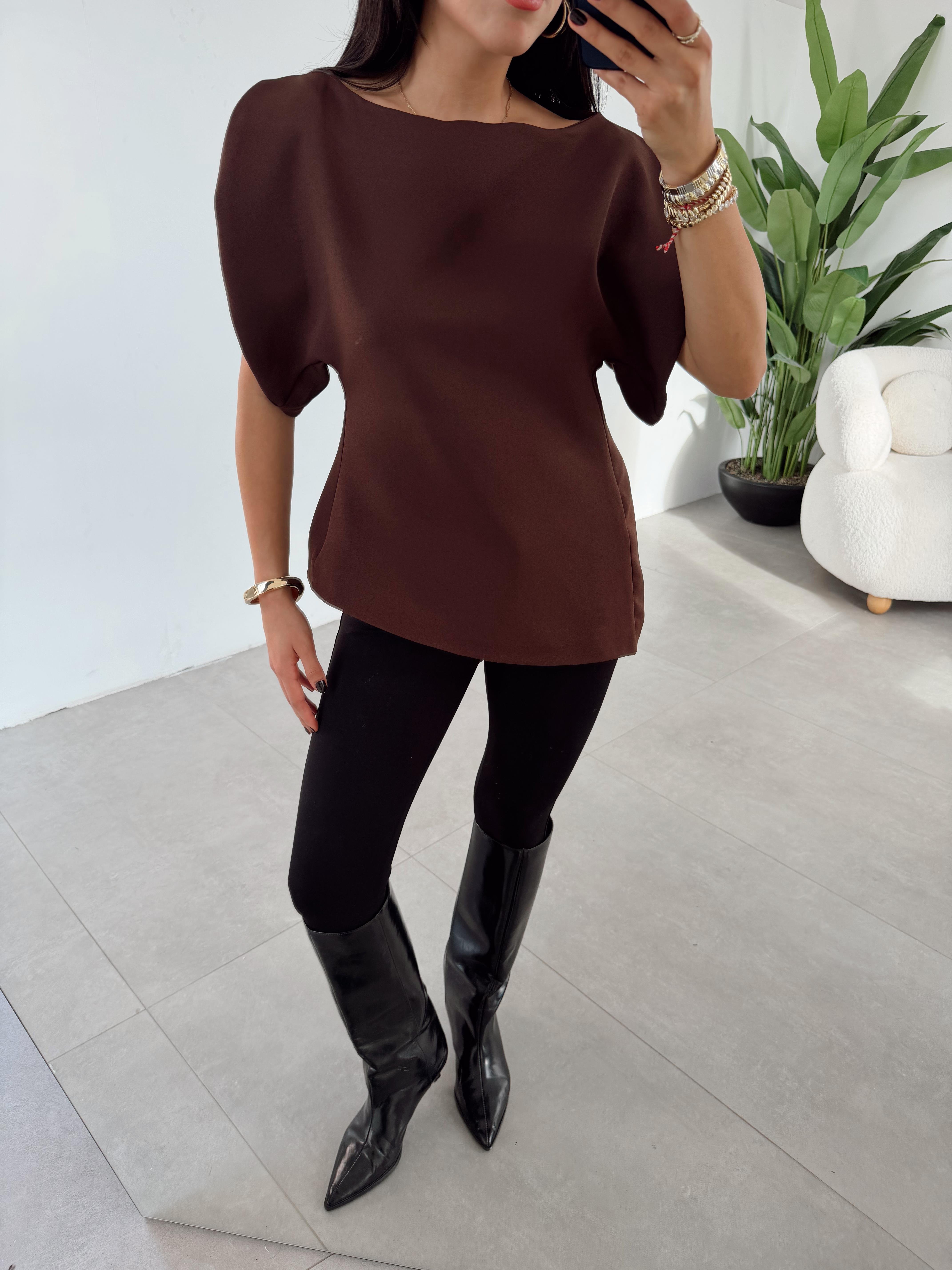 Kahve Balon Kol Bluz