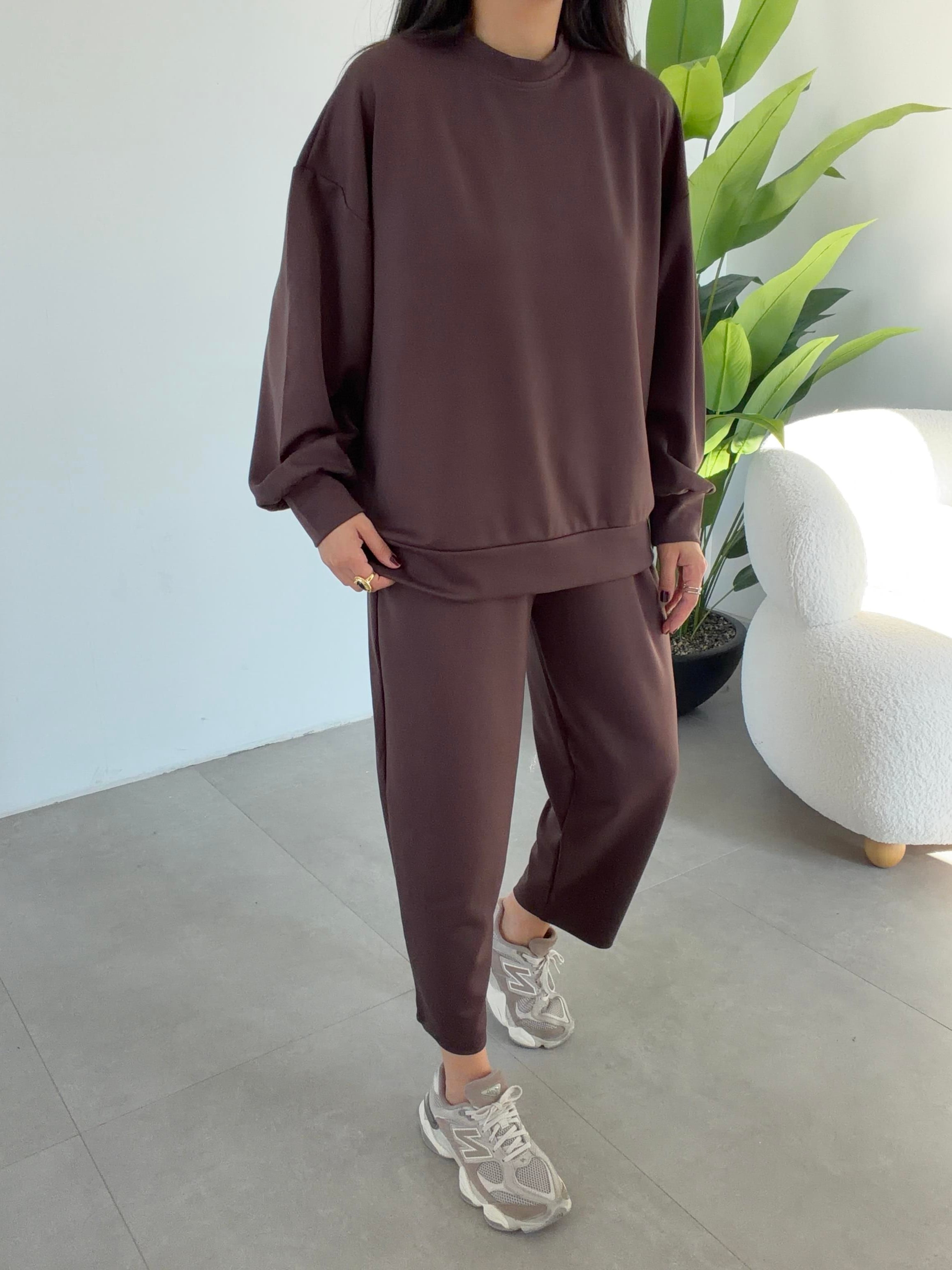 Kahve Bluz Pantolon Takım