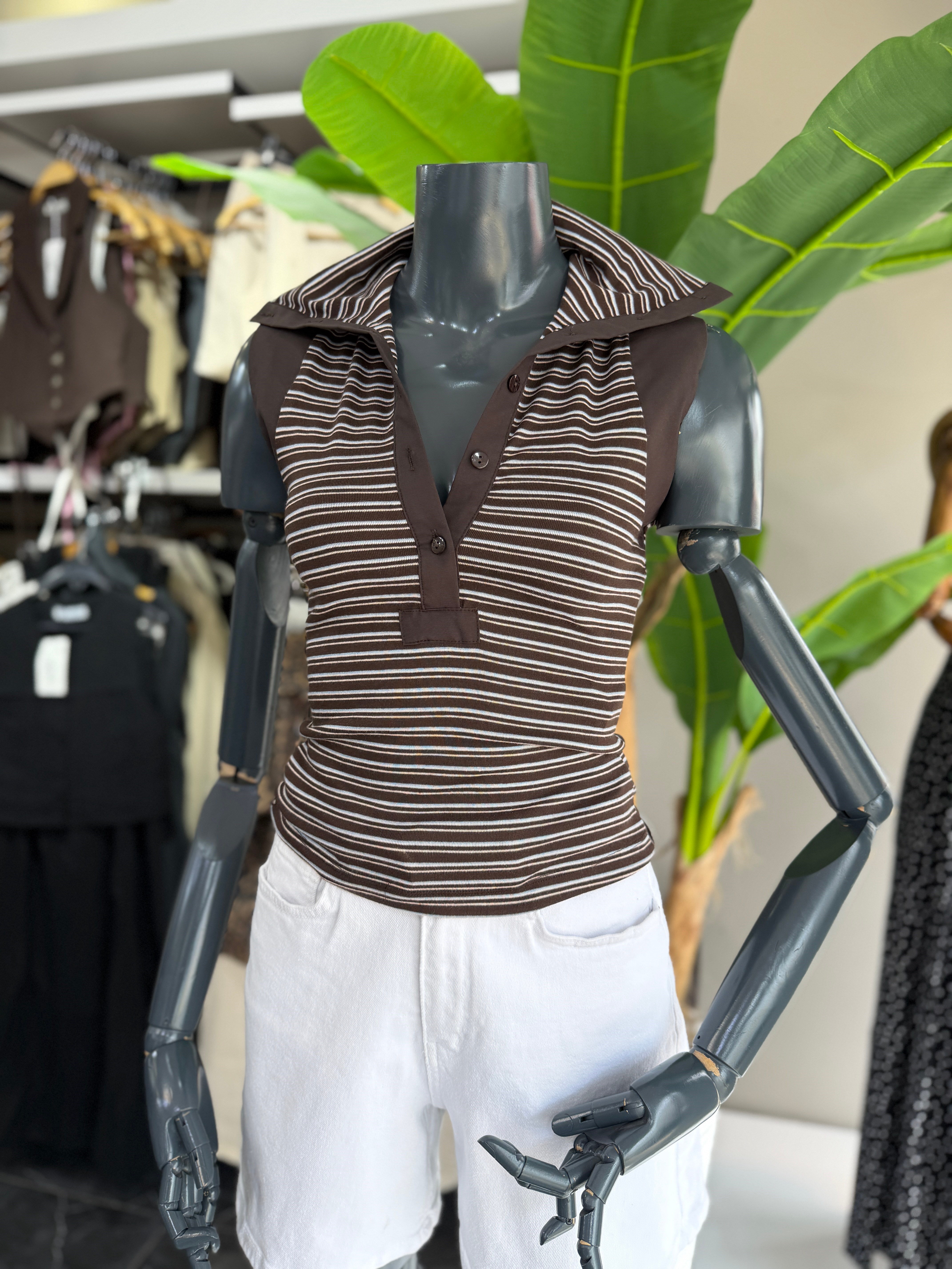 Kahve Çizgili Bluz