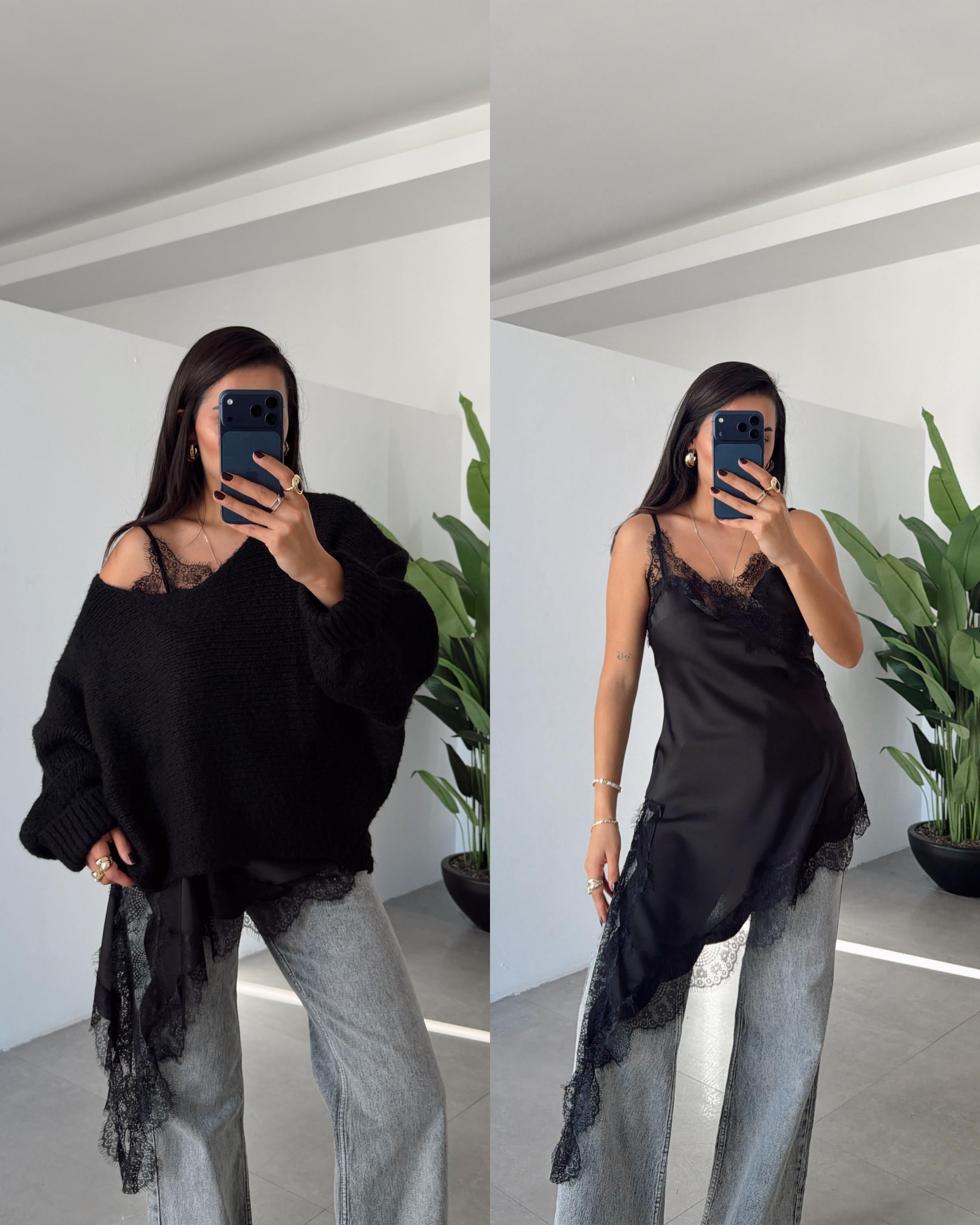 Kahve Dantel Bluz Agno