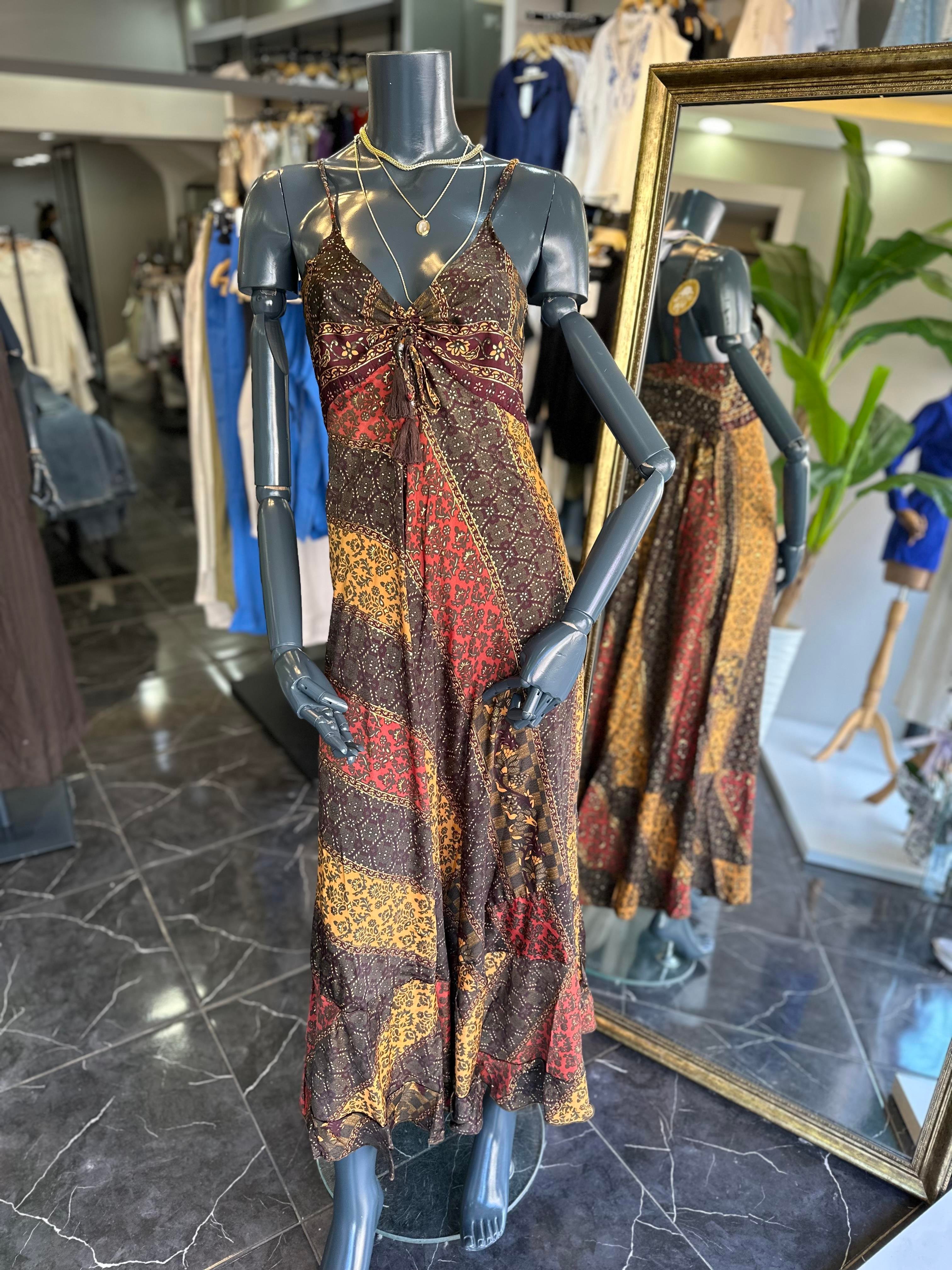 Kahve Desenli İthal Elbise