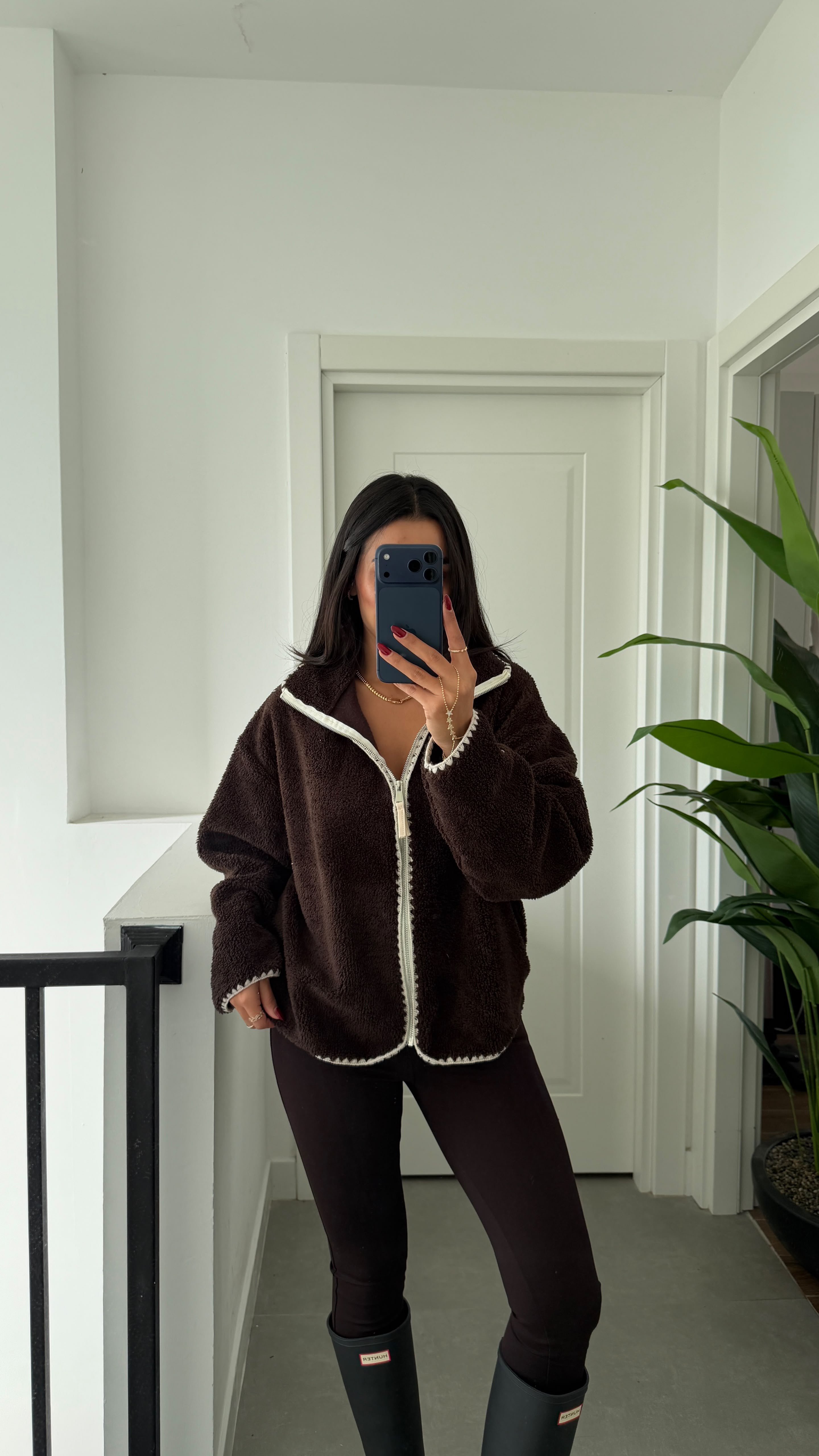 Kahve Ekru Çoban Dikiş Polar Sweat