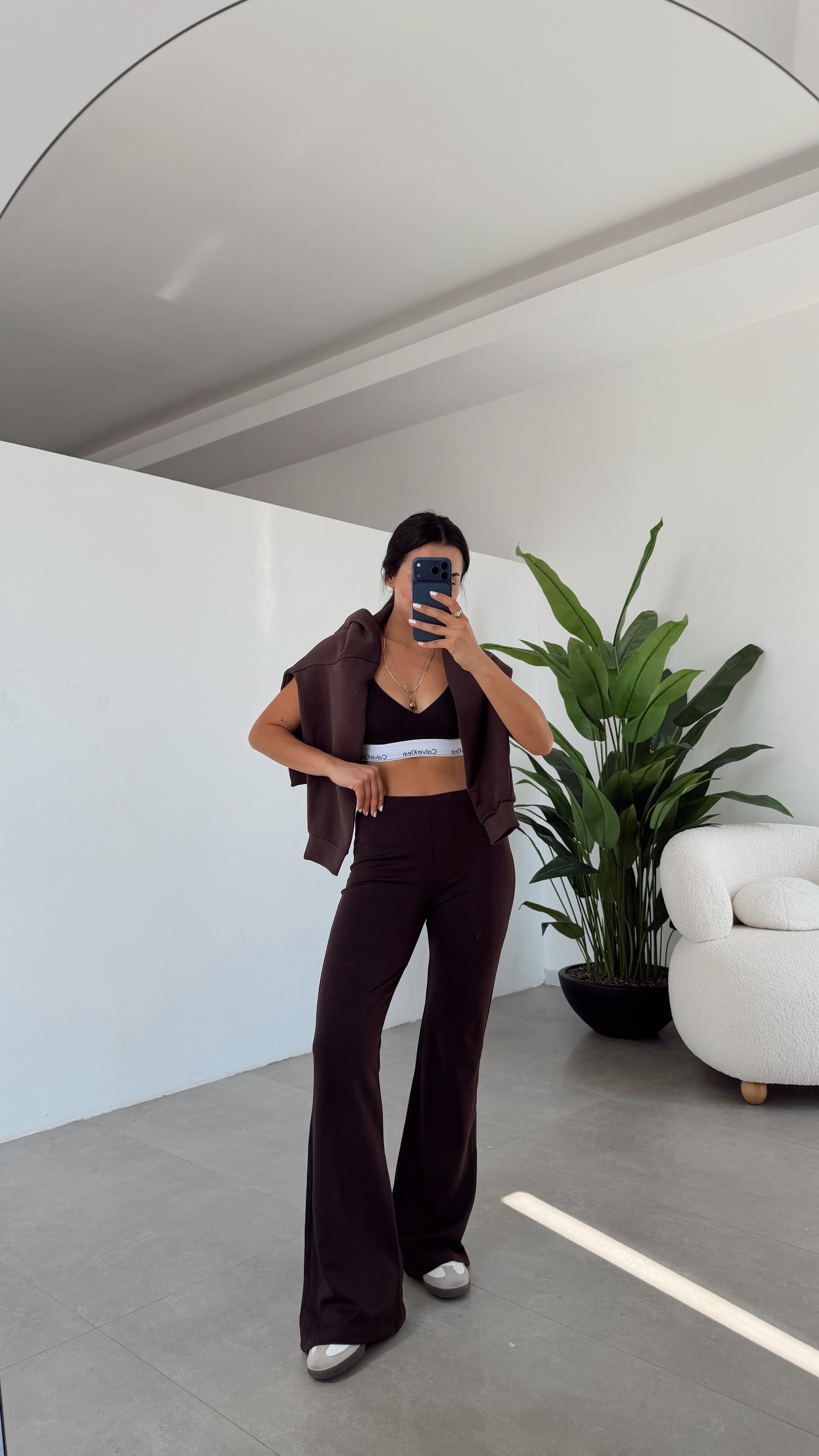 Kahve İspanyol Paça Tayt