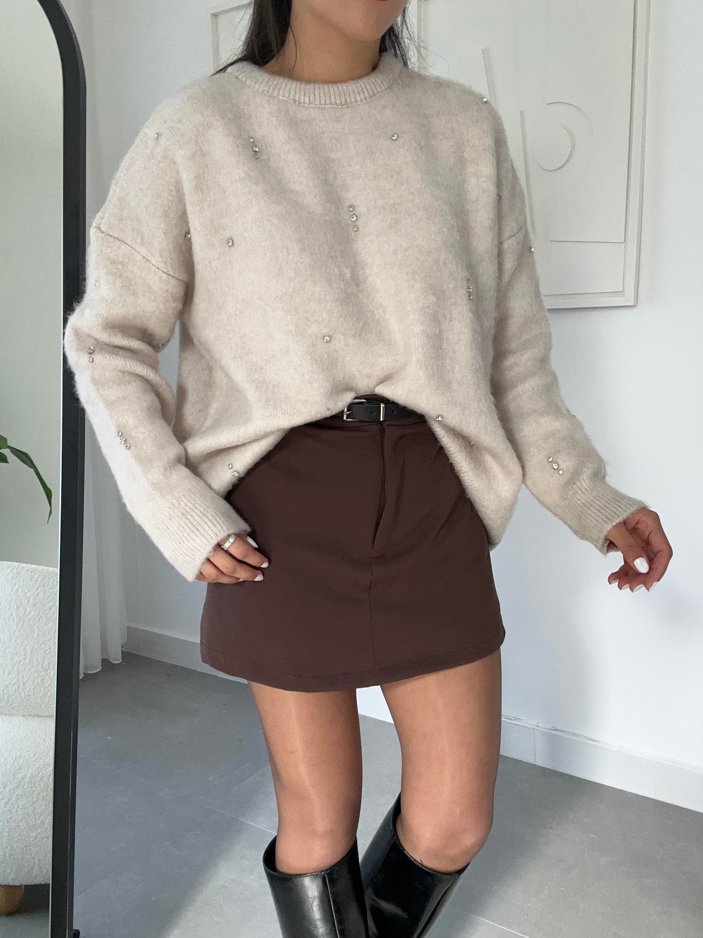 Kahve Kemerli Şort Etek