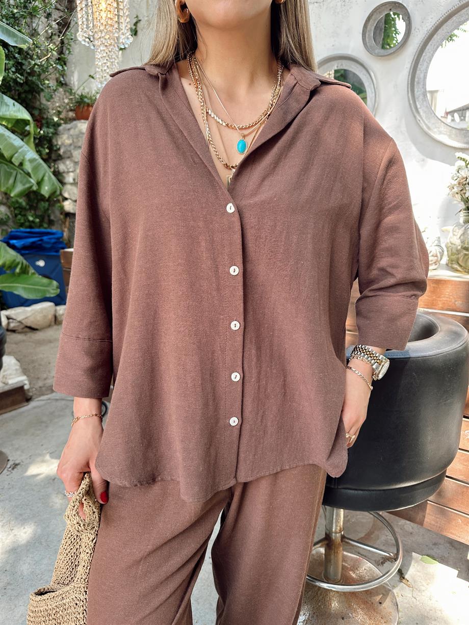 Kahve Keten Gömlek