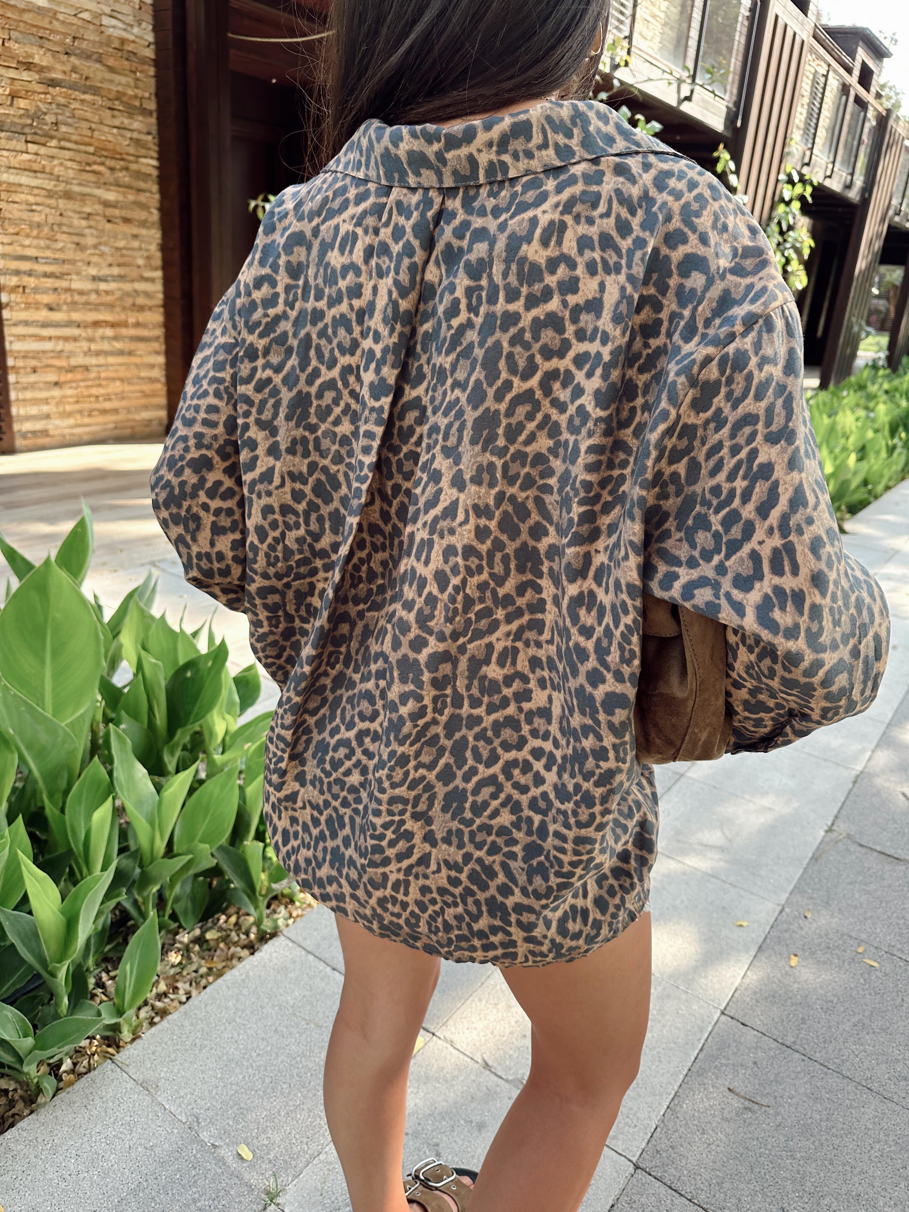 Kahve Leopar Oversize Gömlek