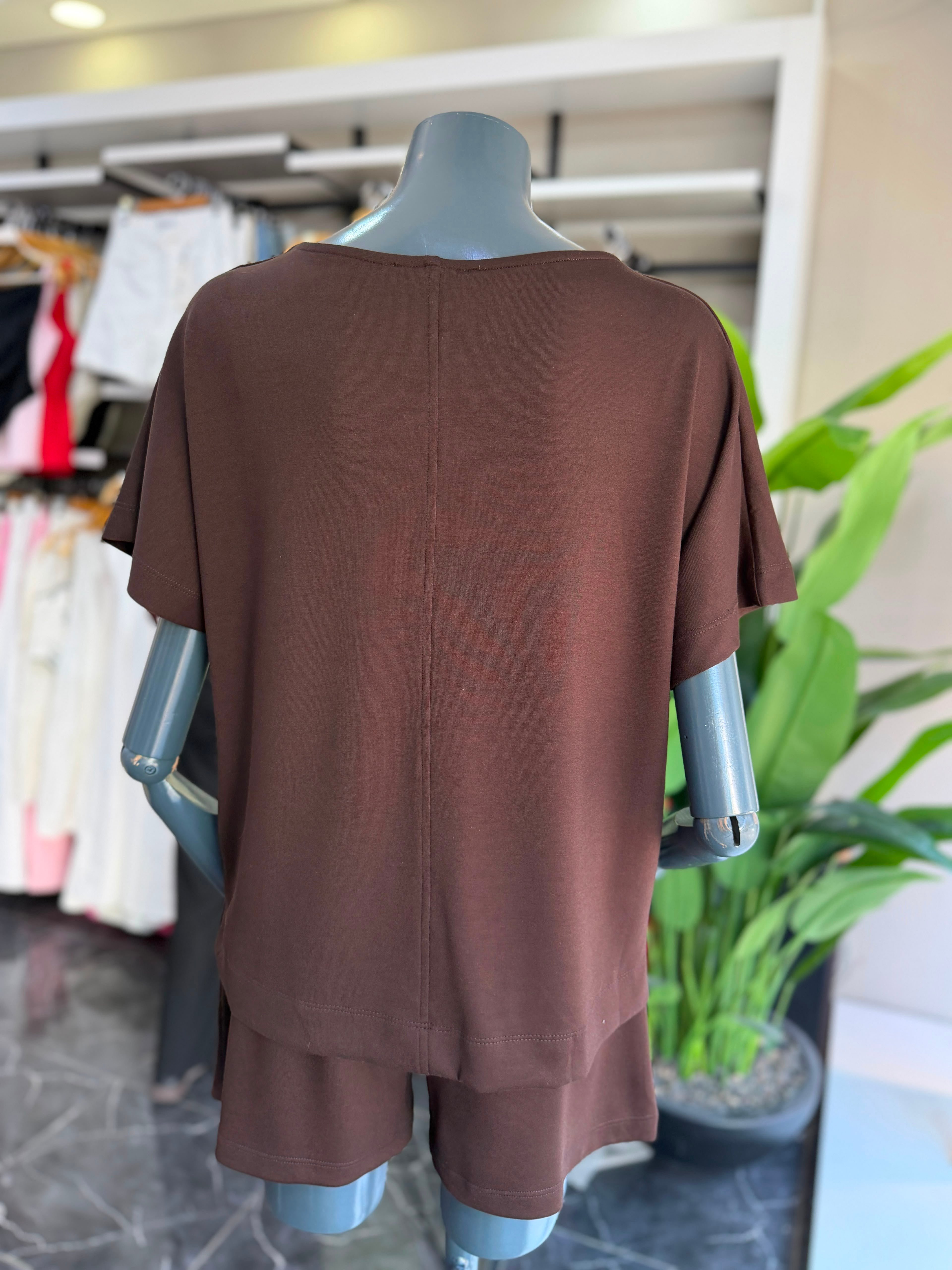 Kahve Modal Şortlu Tshirt Takım