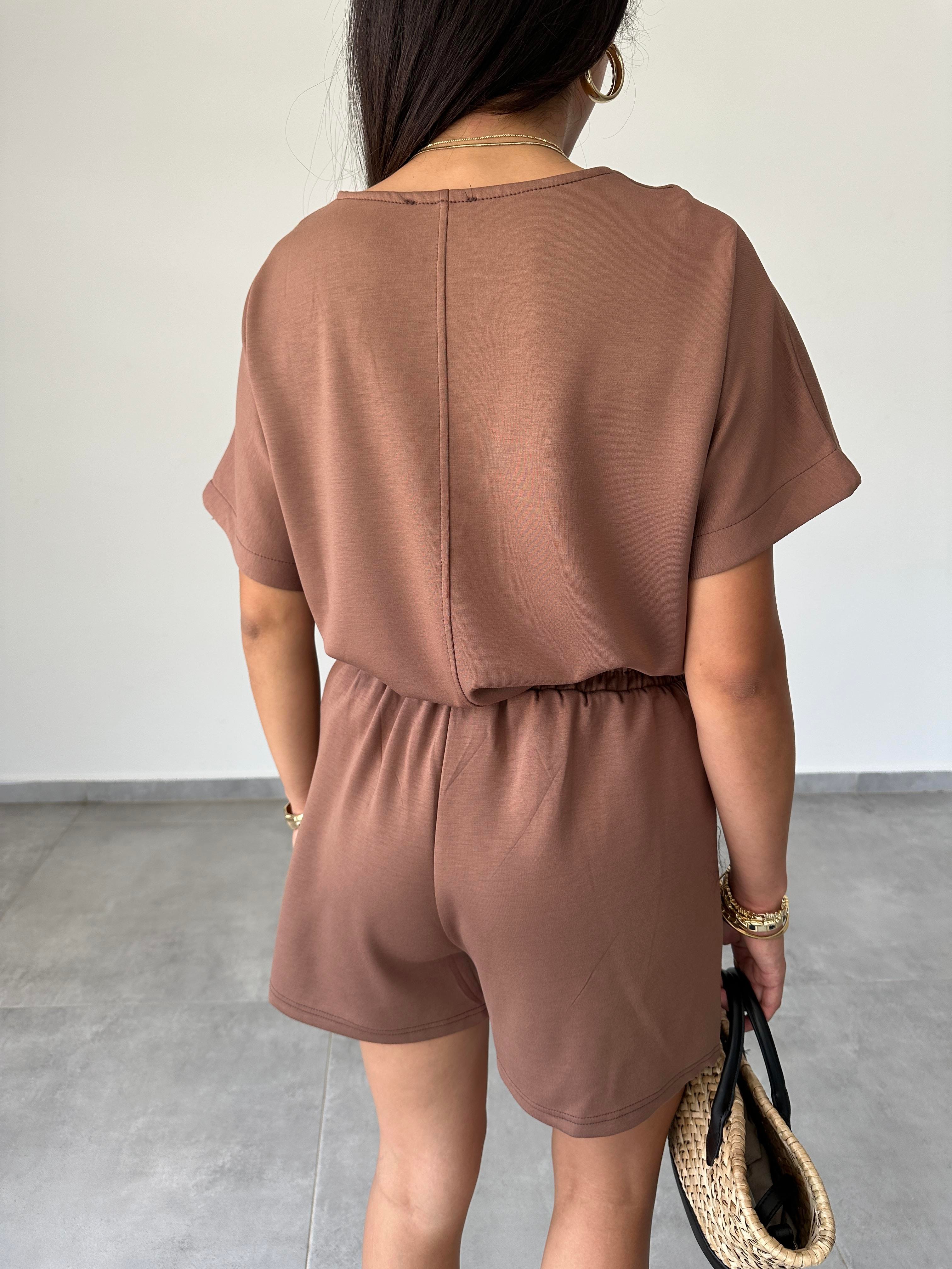 Kahve Modal Şortlu Tshirt Takım