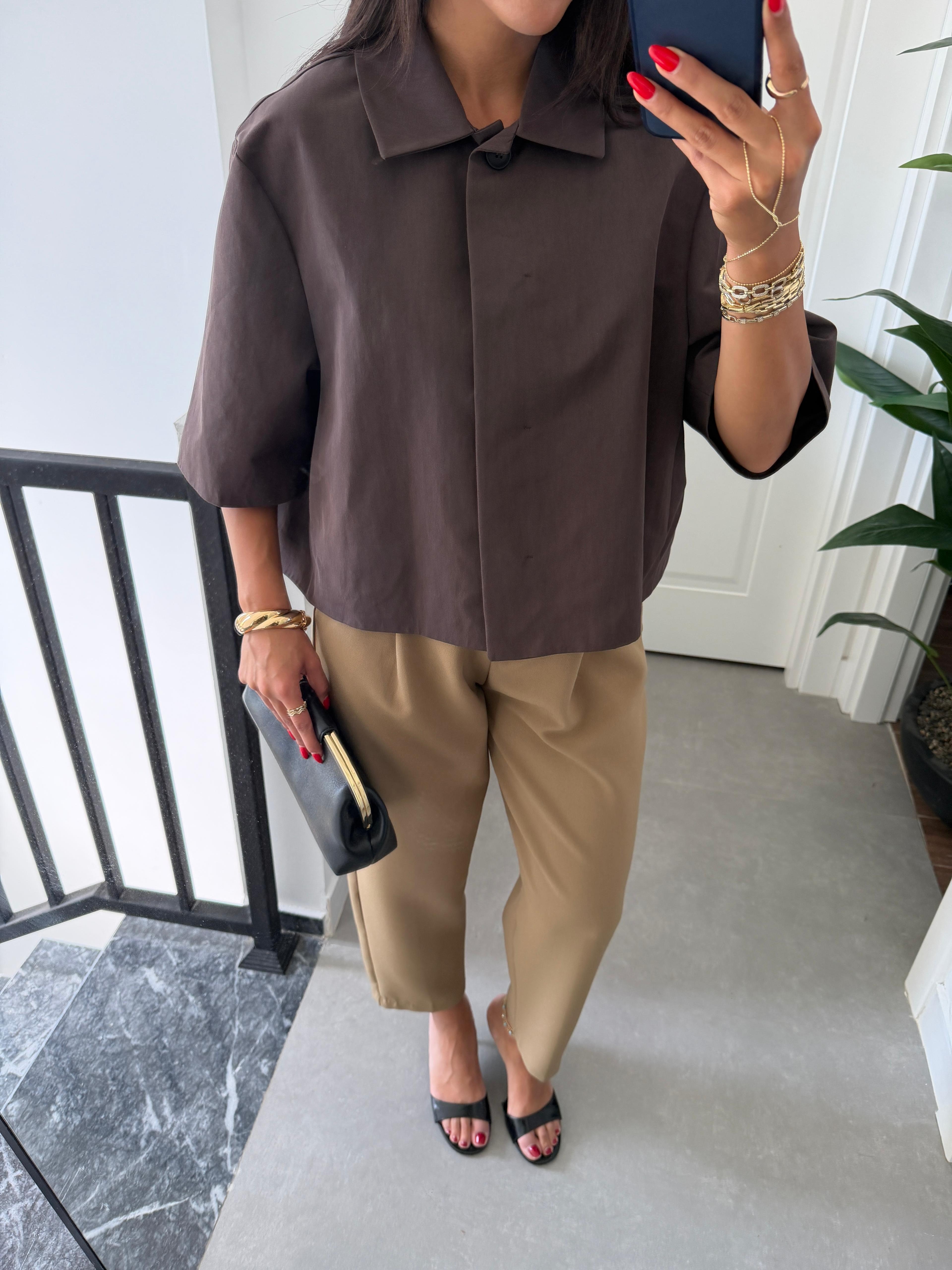 Kahve Oversize Crop Ceket