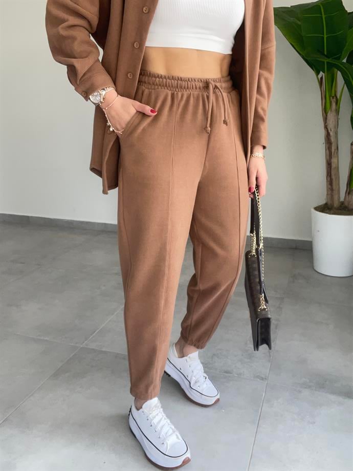Kahve Oversize Gömlek Takım