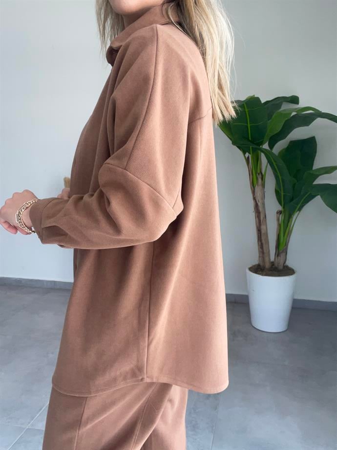 Kahve Oversize Gömlek Takım