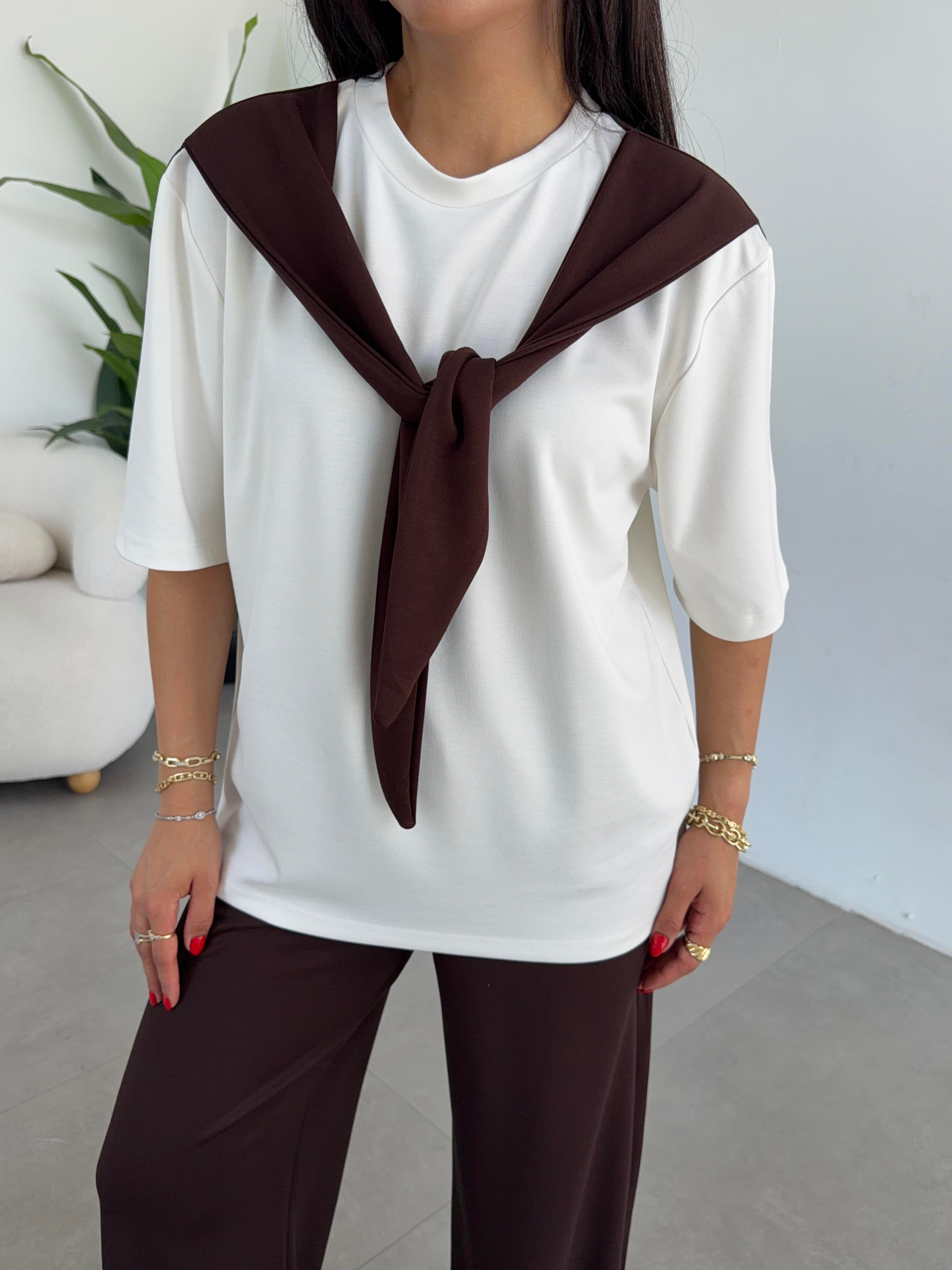 Kahve Oys Modal Atkılı Tshirt Pantolon Takım