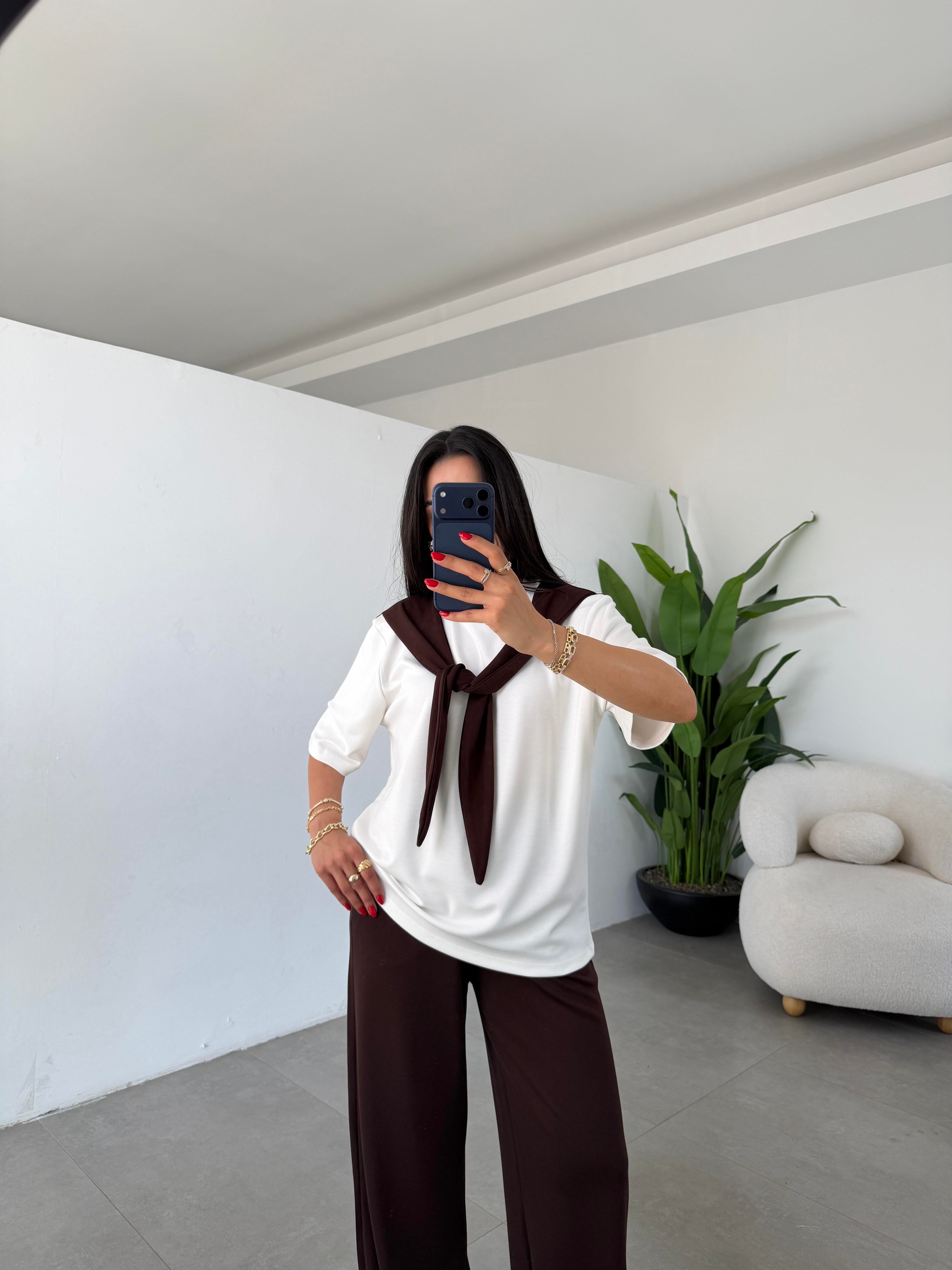 Kahve Oys Modal Atkılı Tshirt Pantolon Takım