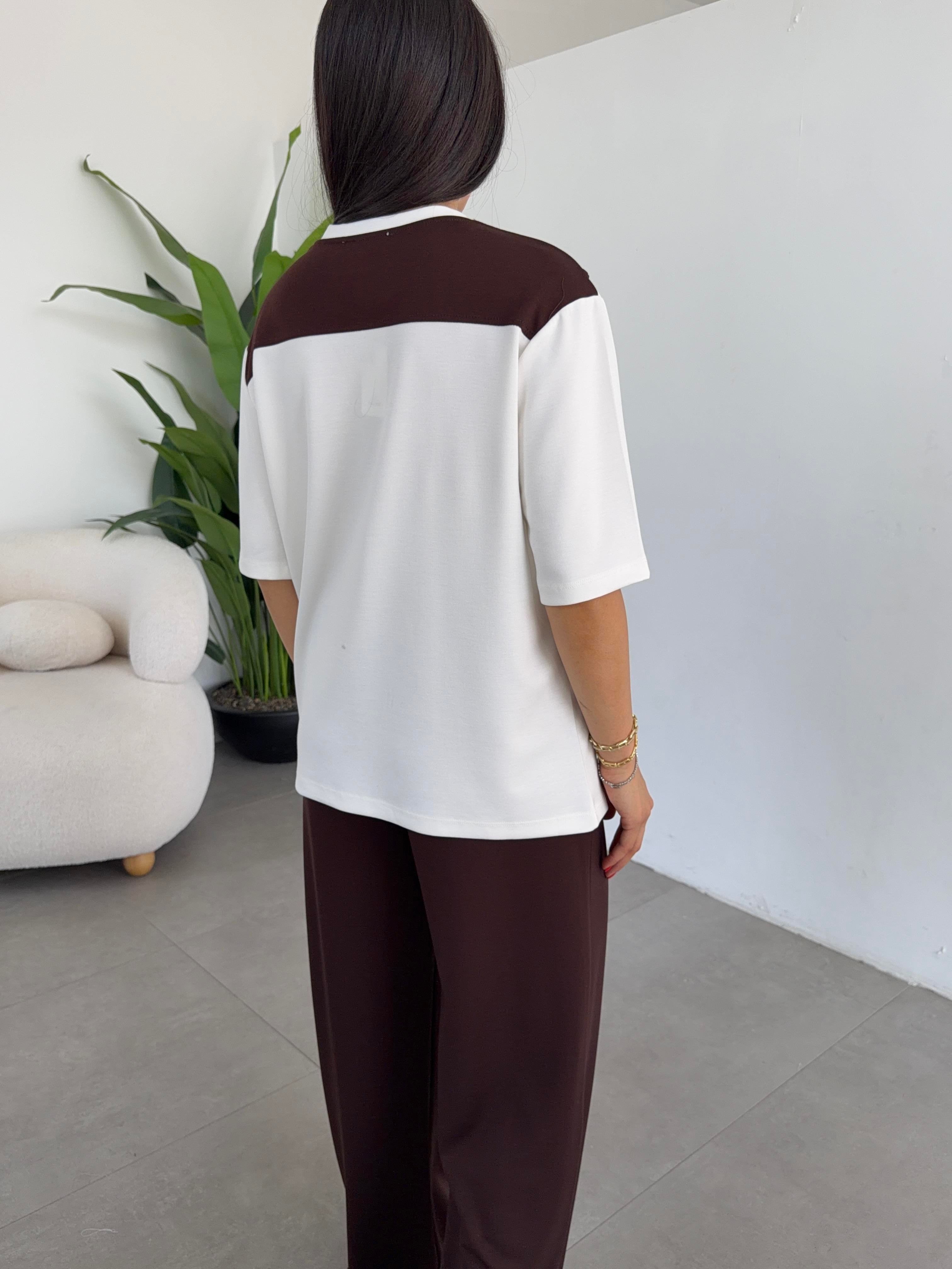 Kahve Oys Modal Atkılı Tshirt Pantolon Takım