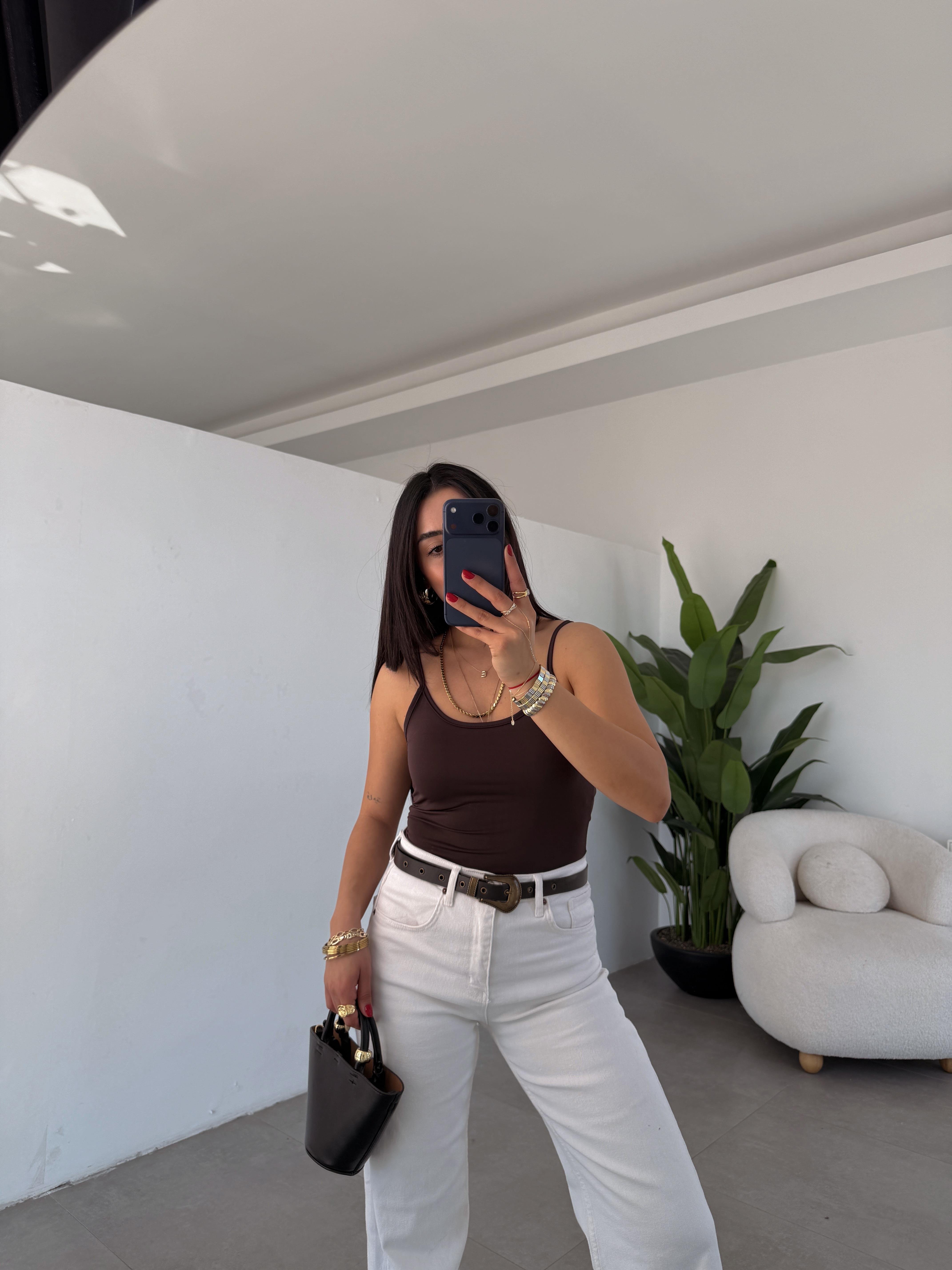 Kahve Polyemid İp Askılı Body