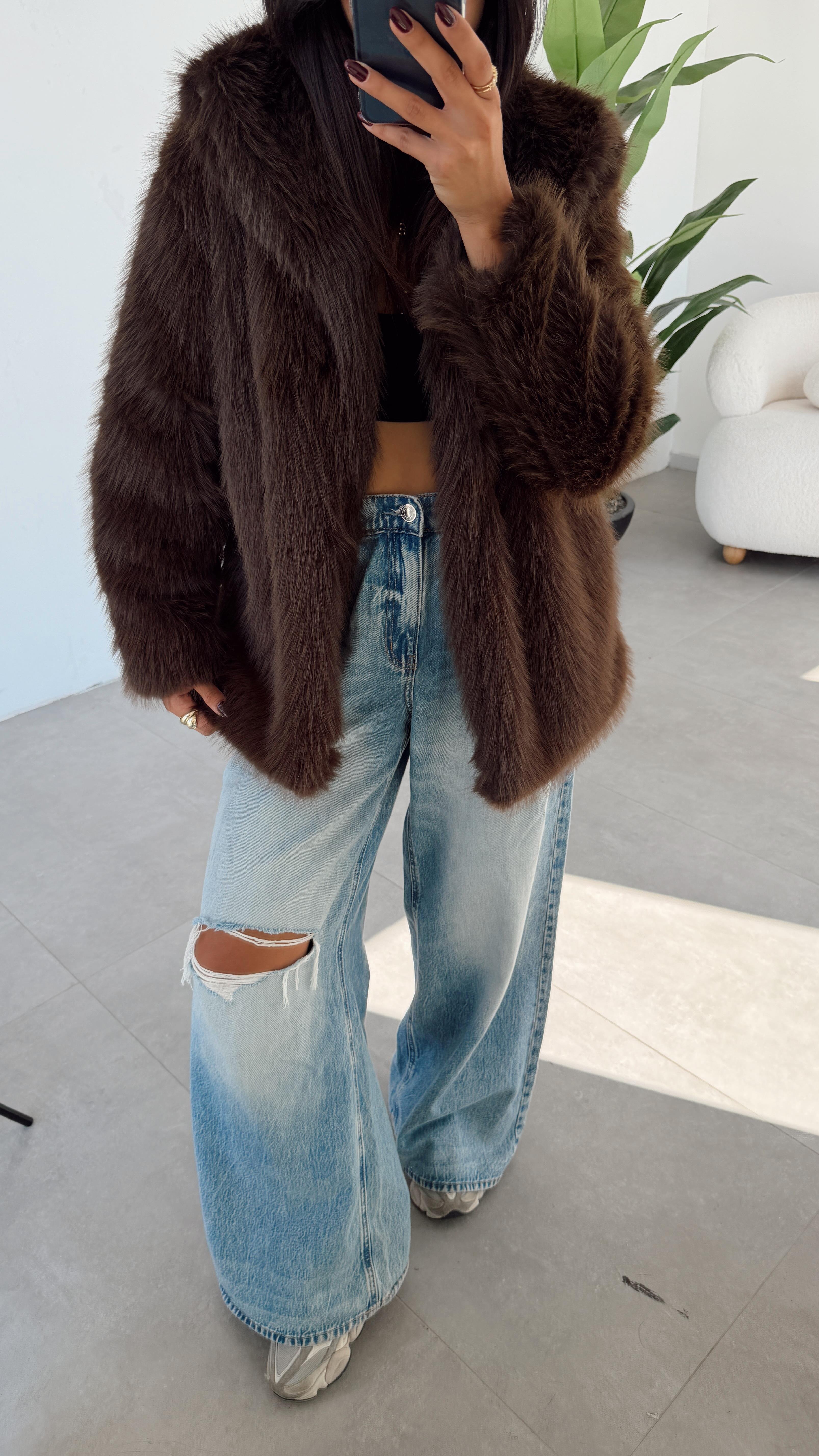 Kahve Şal Yaka Kürk