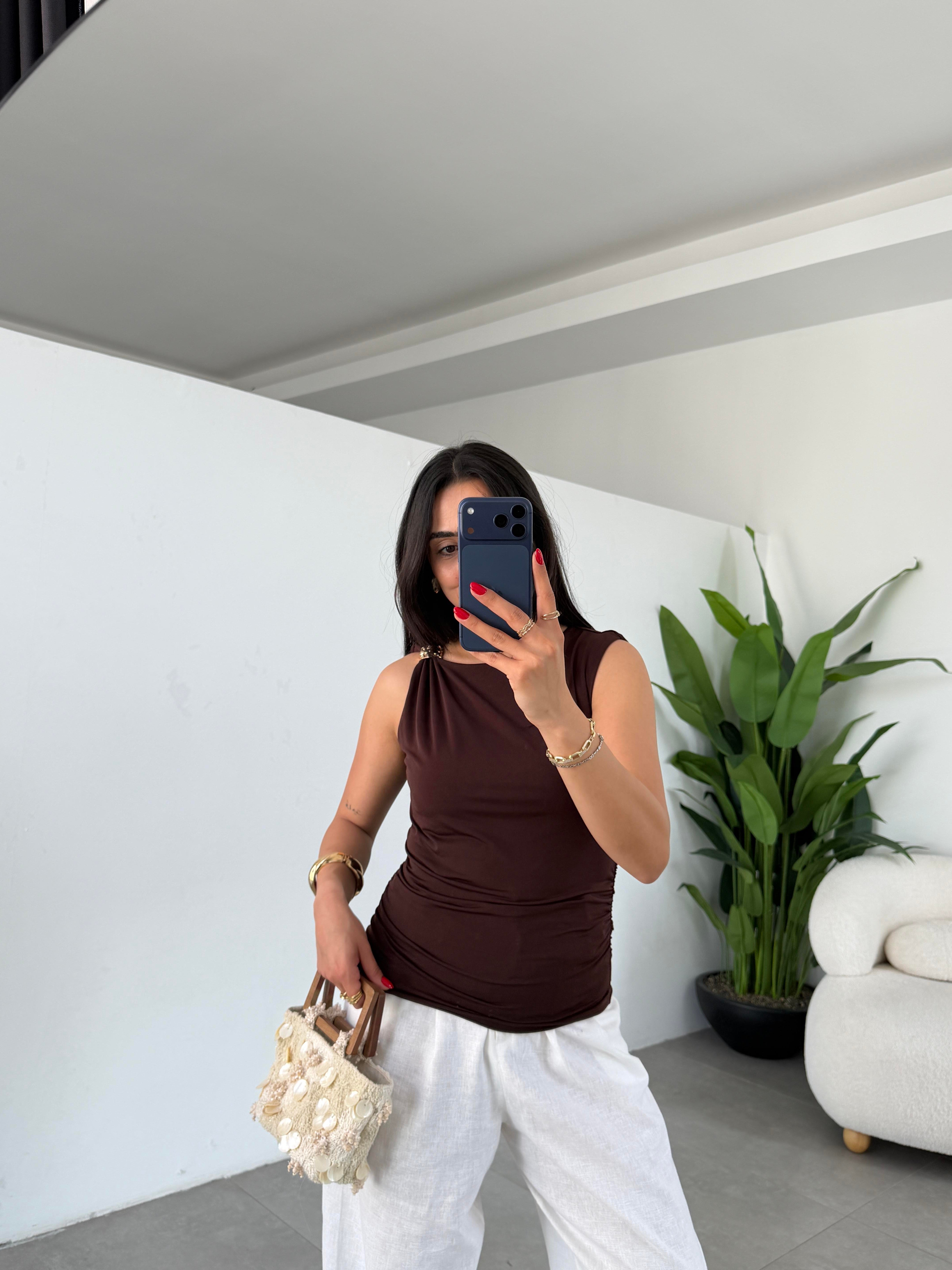 Kahve Sandy Tokalı Bluz